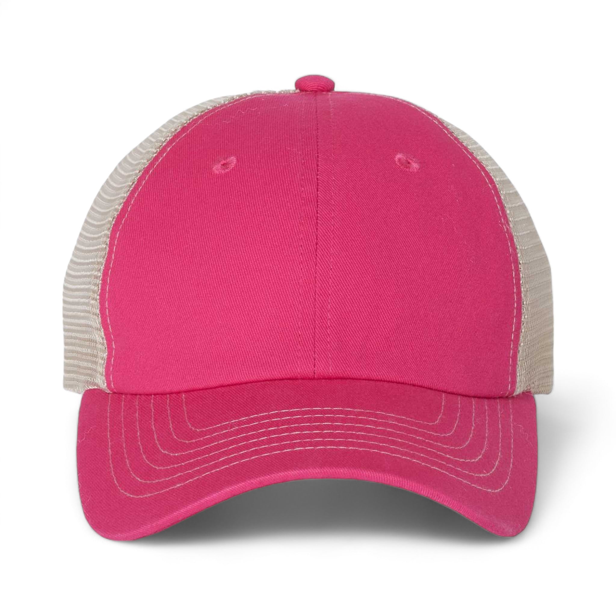Front view of Sportsman 3100 custom hat in pink and stone