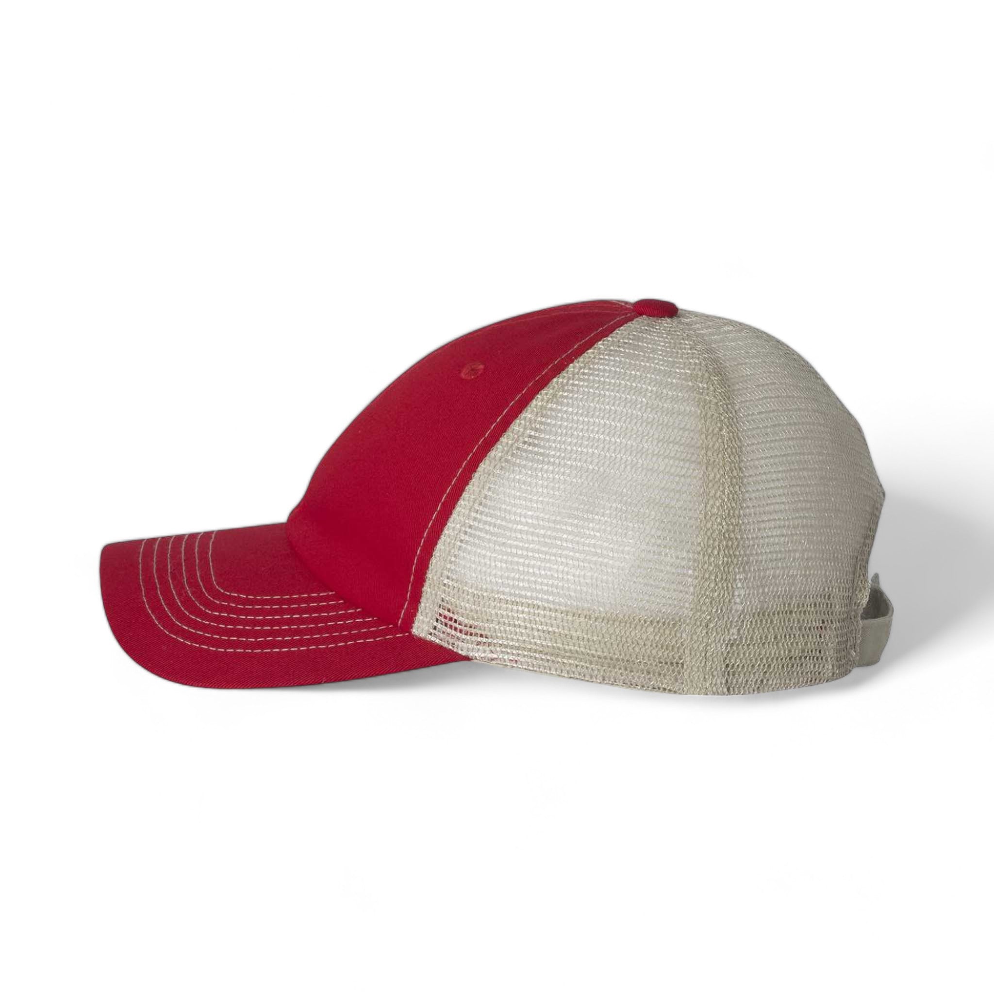 Side view of Sportsman 3100 custom hat in red and stone