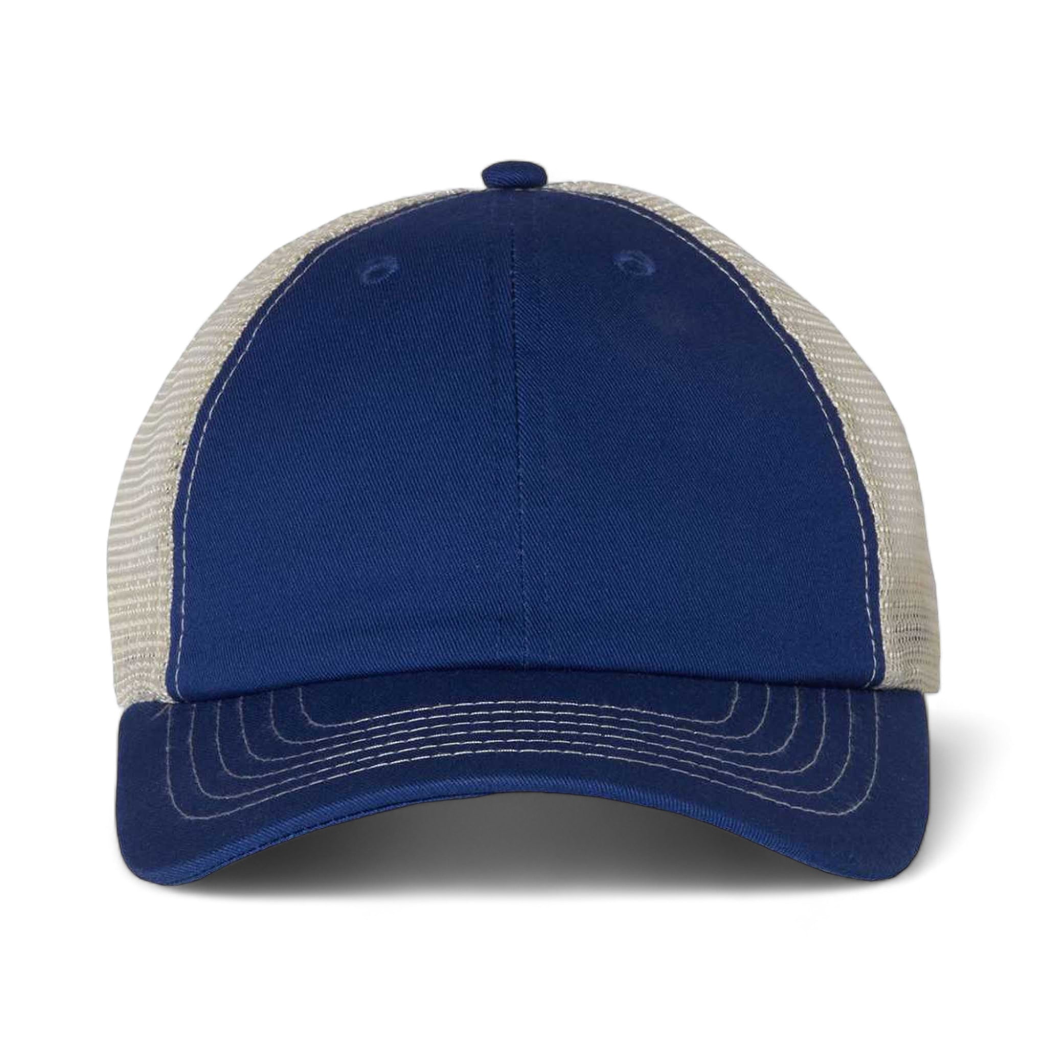 Front view of Sportsman 3100 custom hat in royal and stone