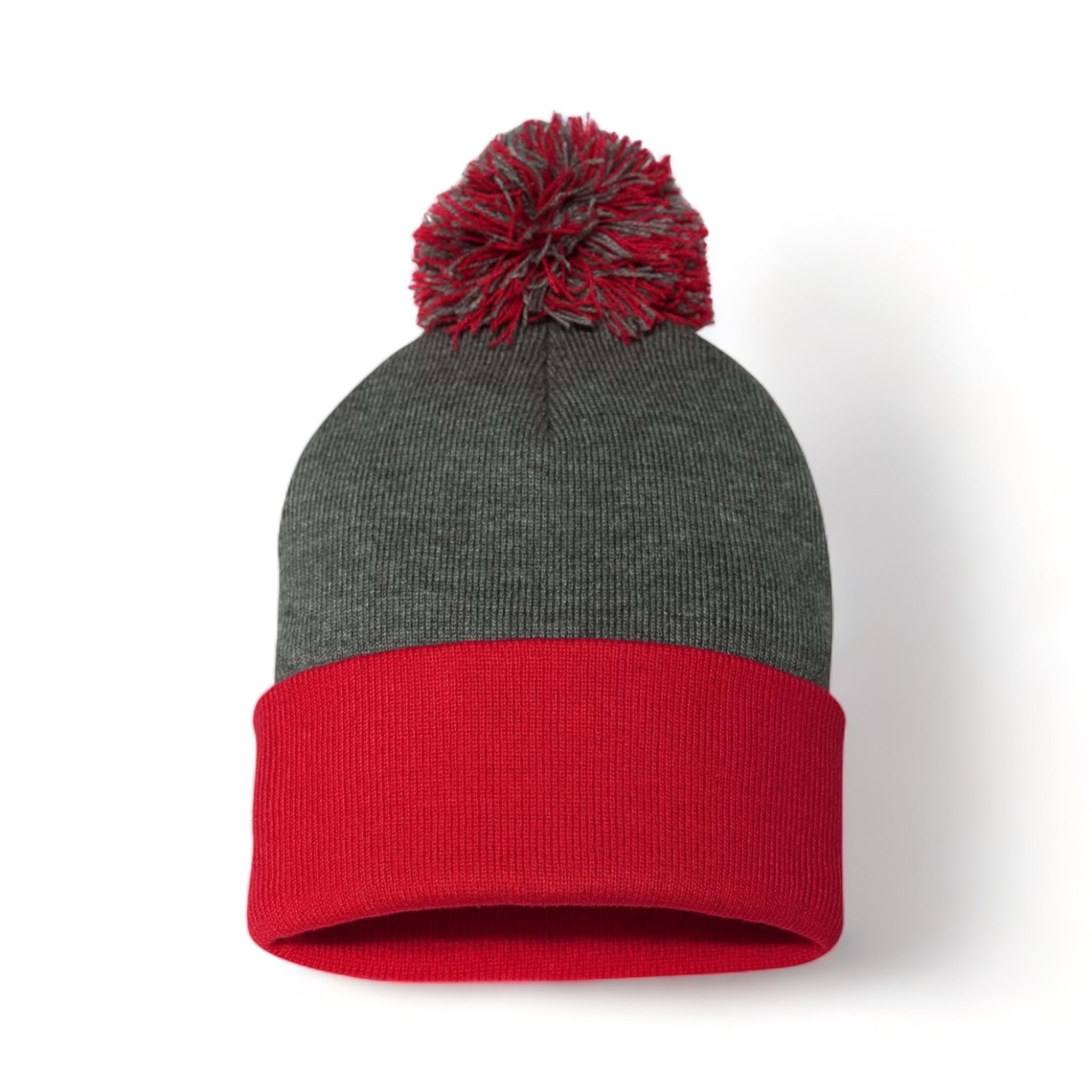 Sportsman SP15 custom beanie in dark heather grey and red