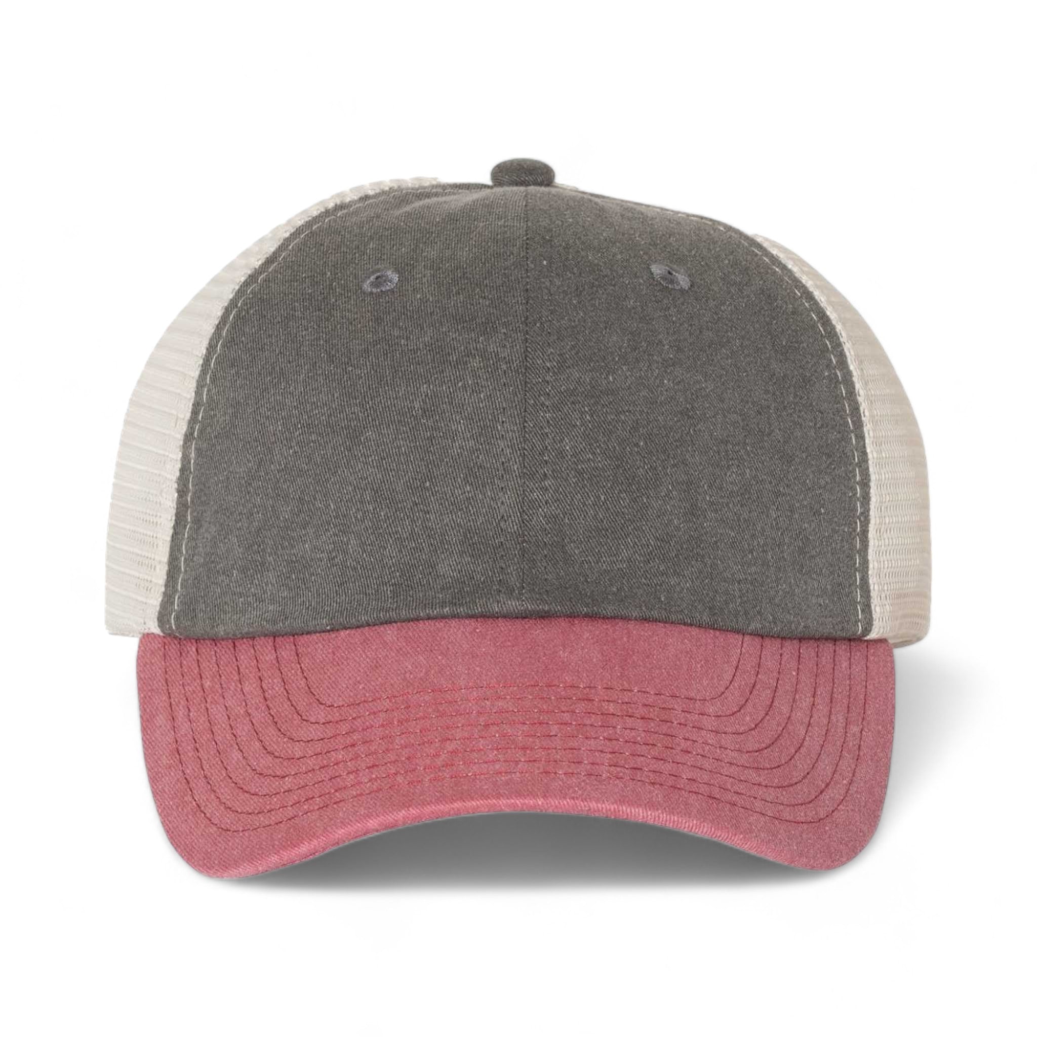 Front view of Sportsman SP510 custom hat in black, cardinal and stone