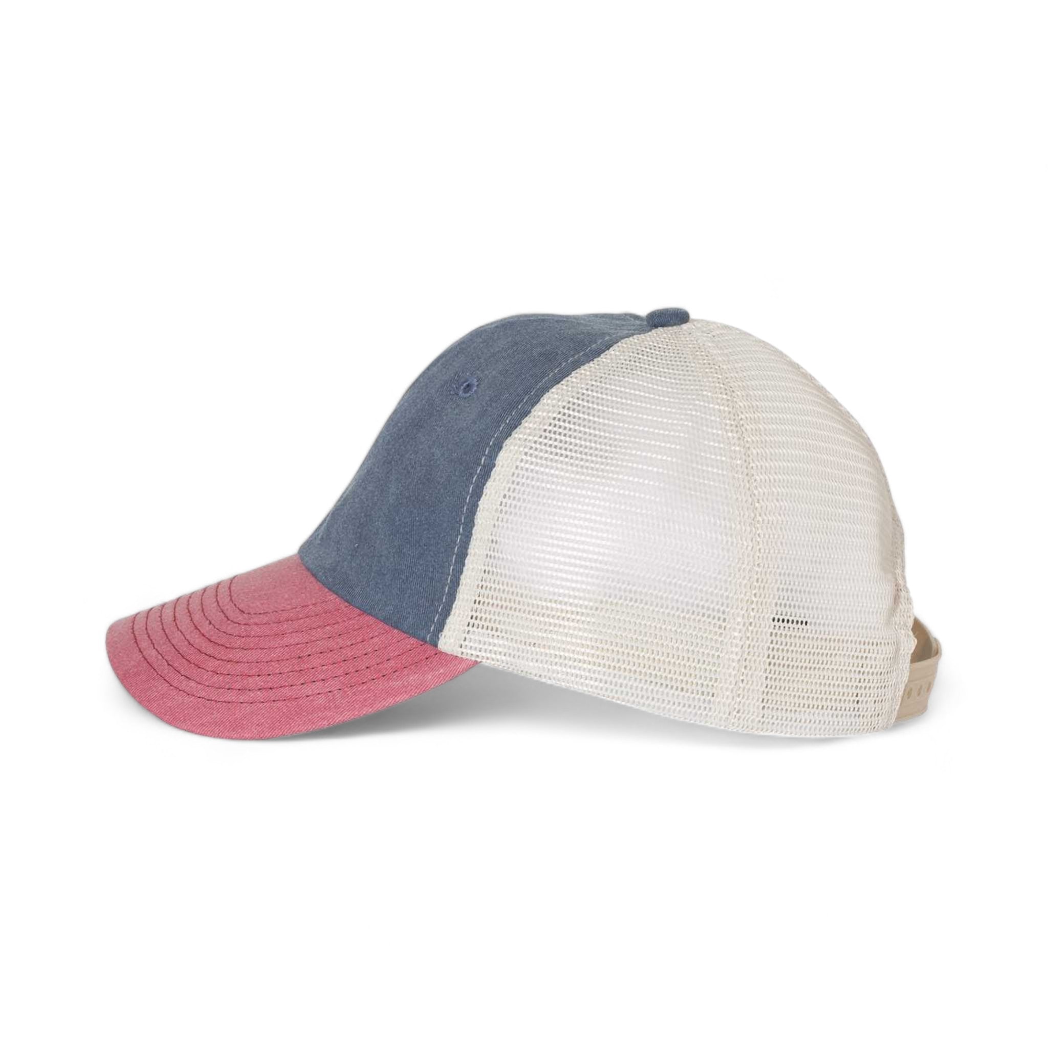 Side view of Sportsman SP510 custom hat in navy, cardinal and stone