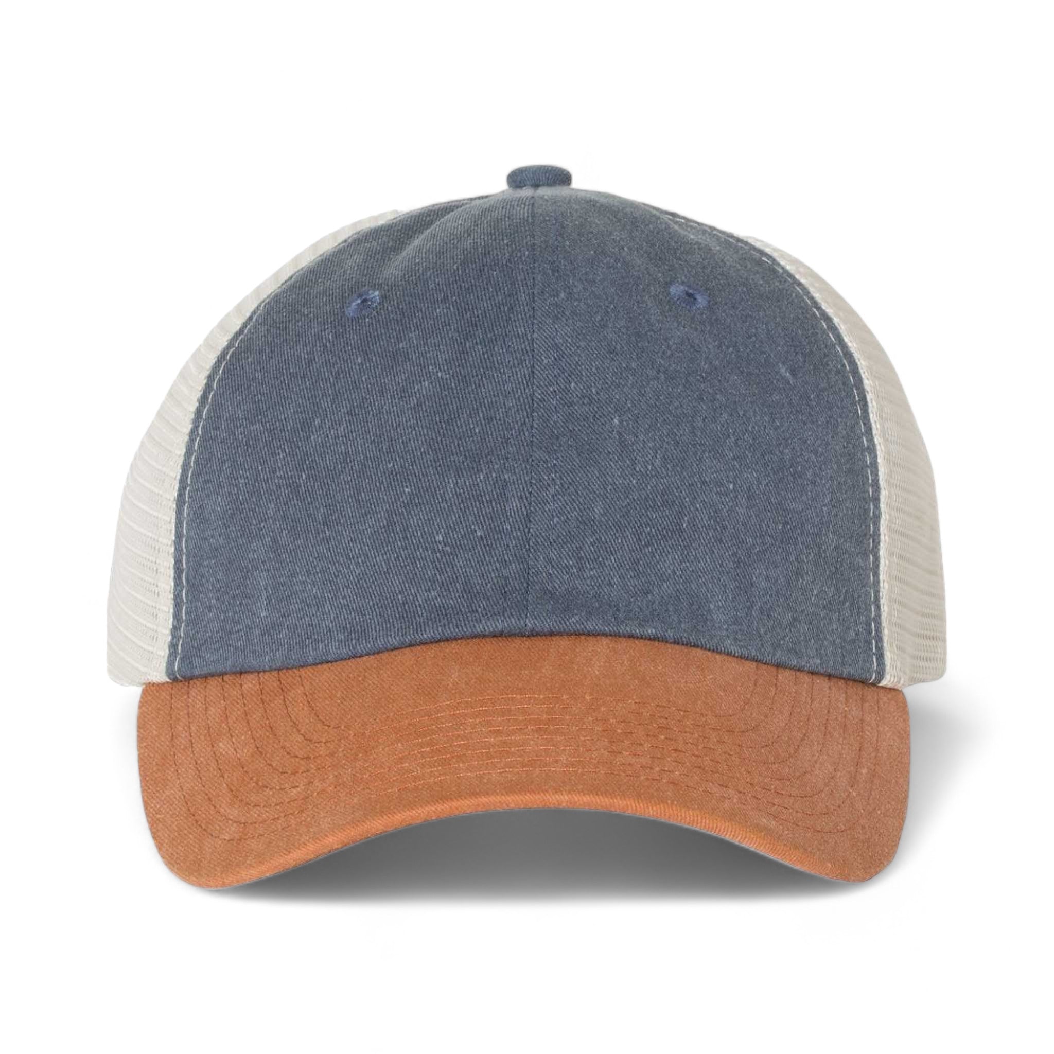 Front view of Sportsman SP510 custom hat in navy, texas and stone