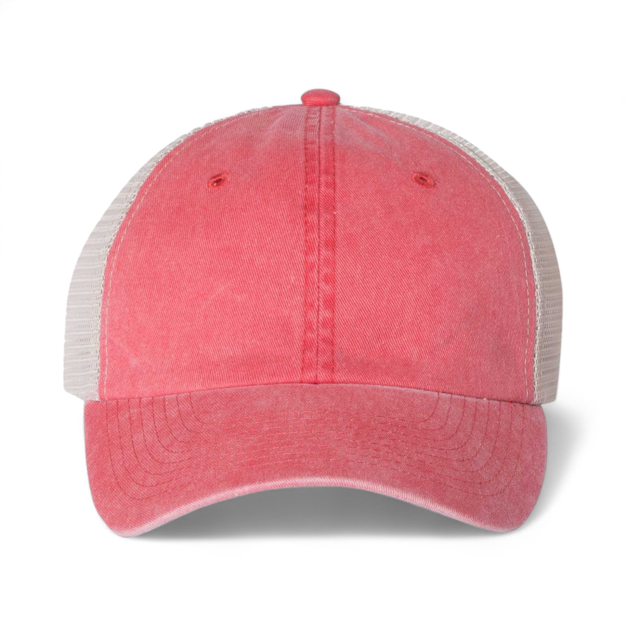Front view of Sportsman SP510 custom hat in red and stone