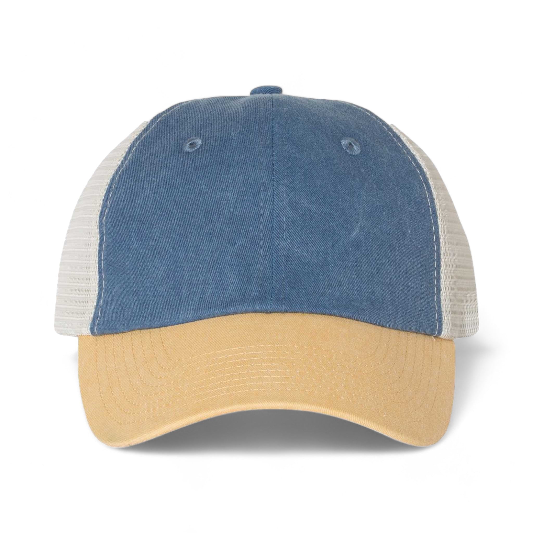 Front view of Sportsman SP510 custom hat in royal, mustard and stone