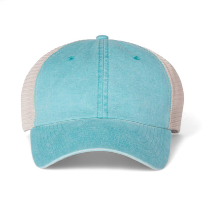 Front view of Sportsman SP510 custom hat in aqua and stone
