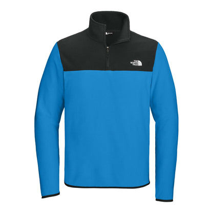 The North Face NF0A7V4L custom quarter-zip in hero blue and  tnf black, front view