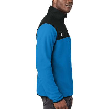 The North Face NF0A7V4L custom quarter-zip in hero blue and  tnf black, right side view