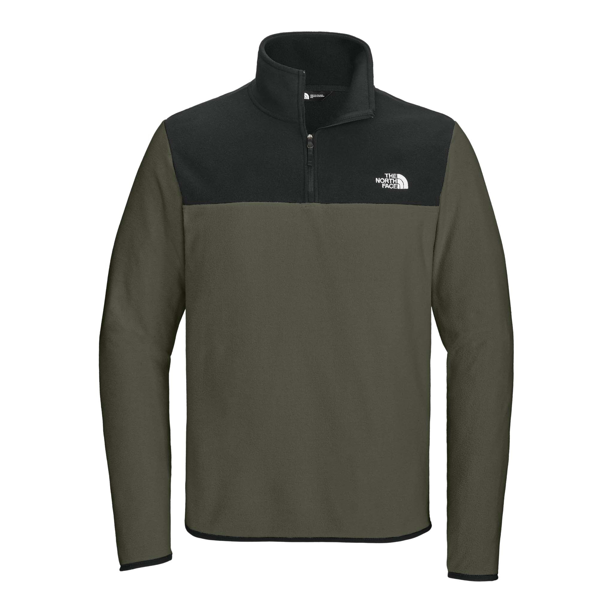The North Face NF0A7V4L custom quarter-zip in new taupe green and  tnf black, front view