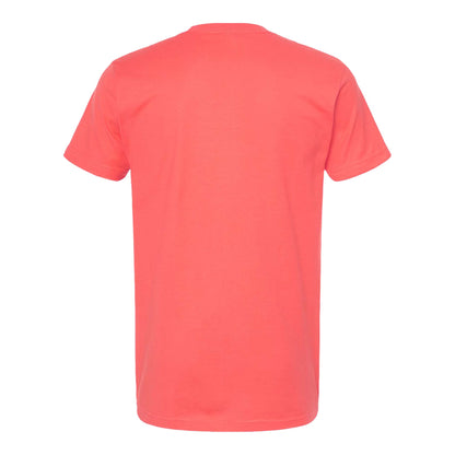 Tultex 202 custom short sleeve t-shirt in bright coral, back view