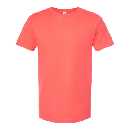 Tultex 202 custom short sleeve t-shirt in bright coral, front view