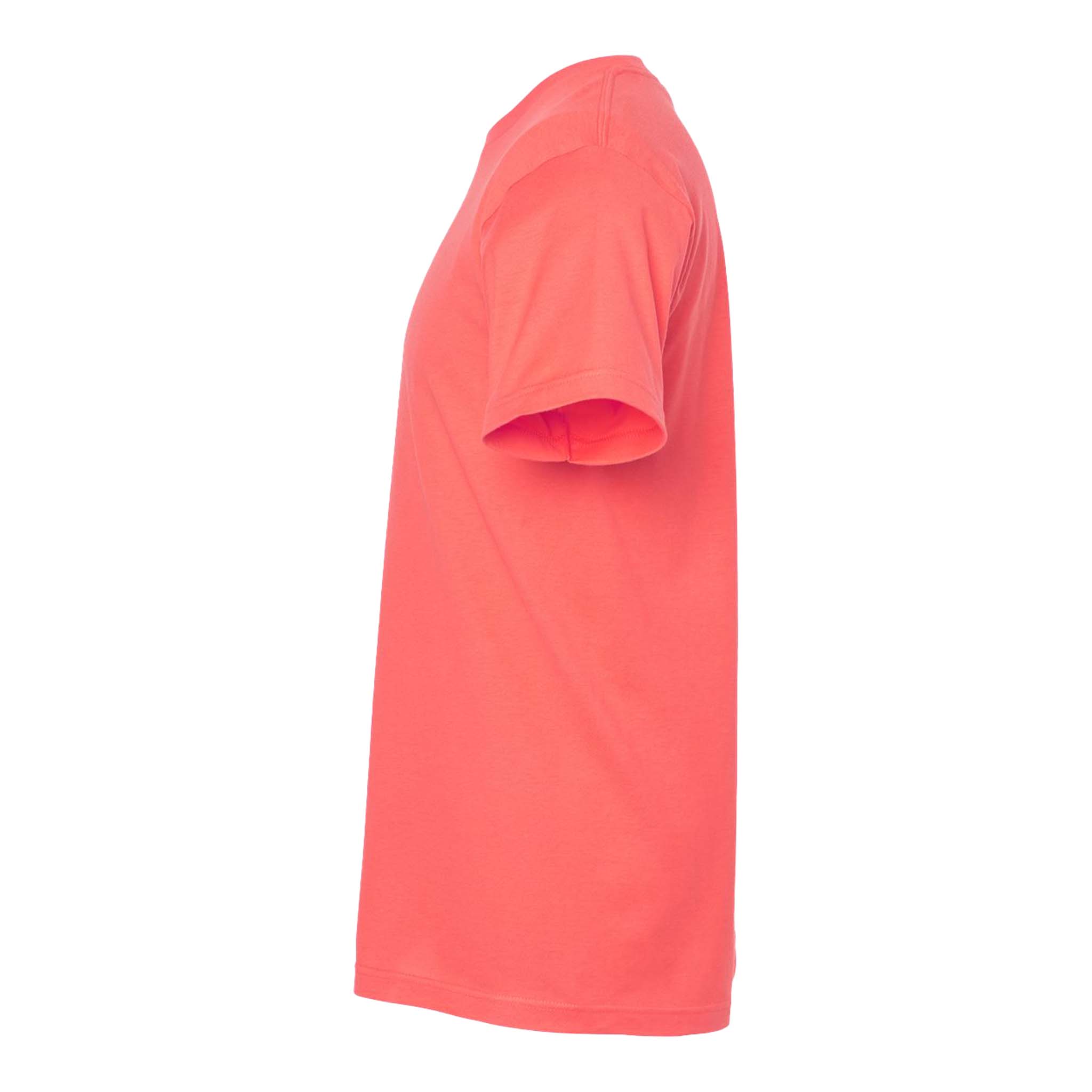 Tultex 202 custom short sleeve t-shirt in bright coral, left side view