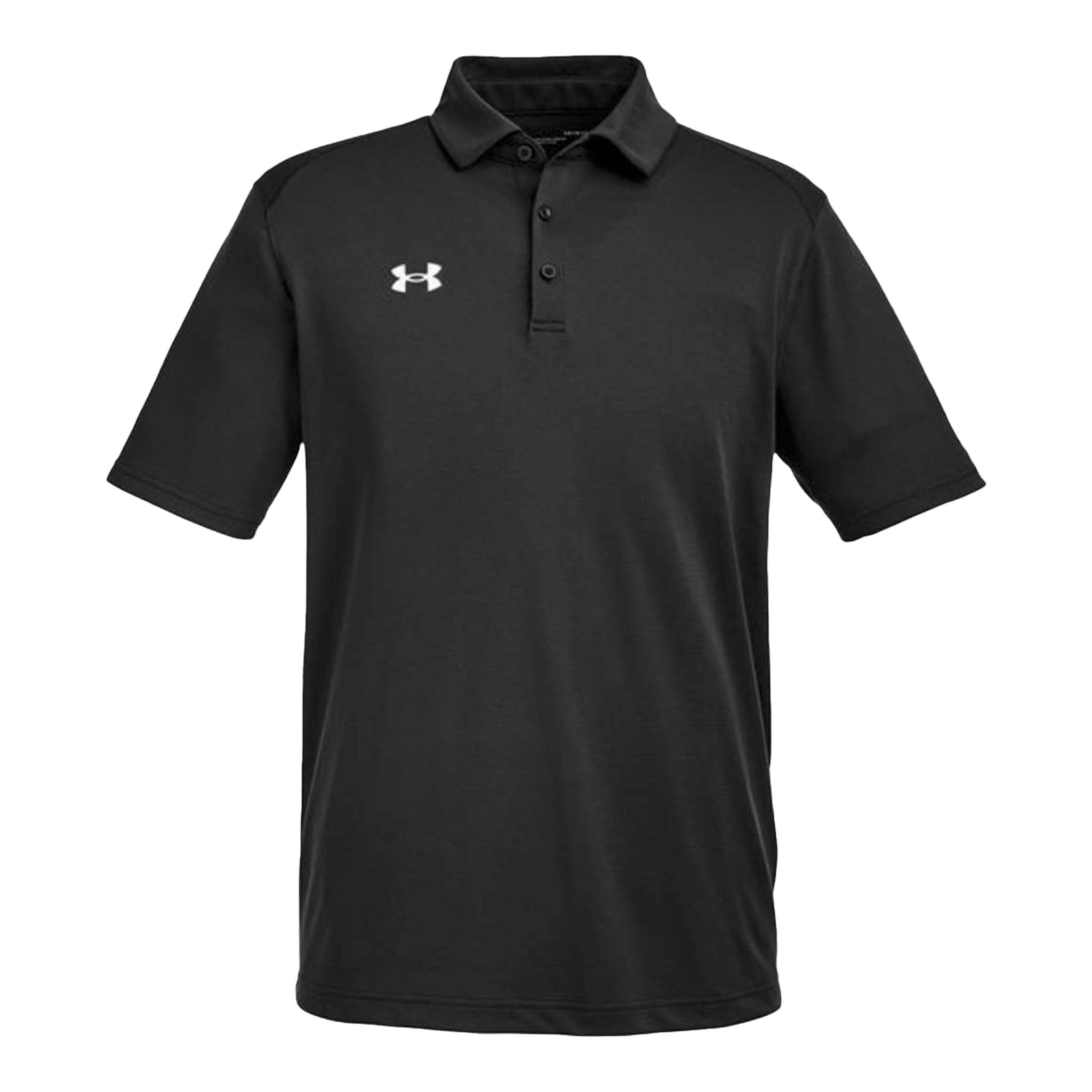Under Armour 1370399 custom polo in black and white, front view