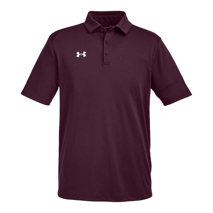 Under Armour 1370399 custom polo in maroon and white, front view