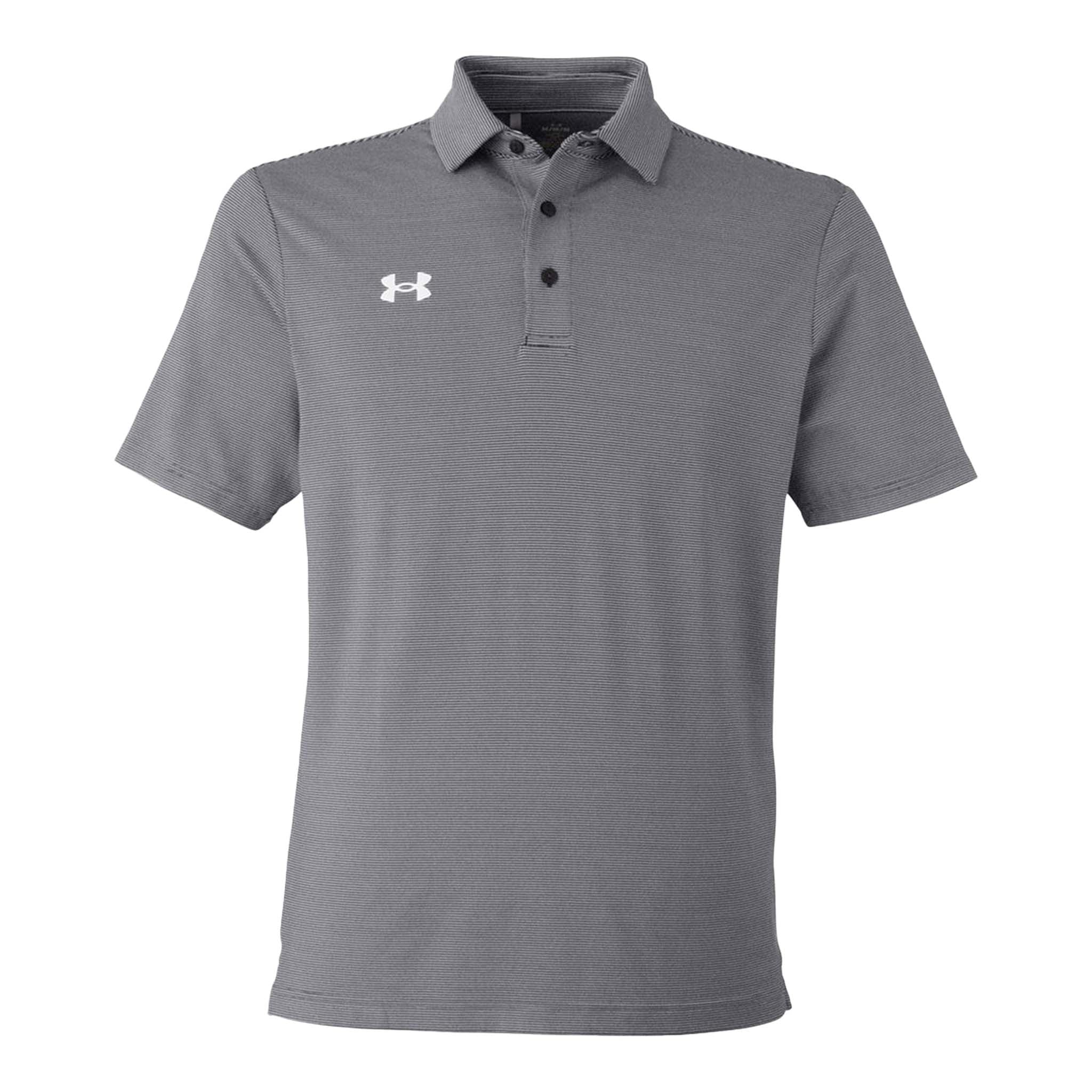 Under Armour 1389853 custom polo in black and white, front view