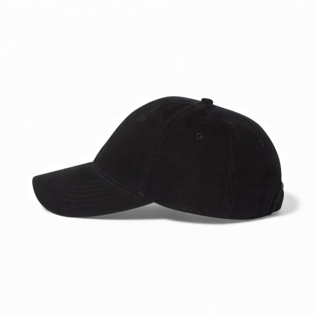 Left side view of Valucap AH35 custom hat in black