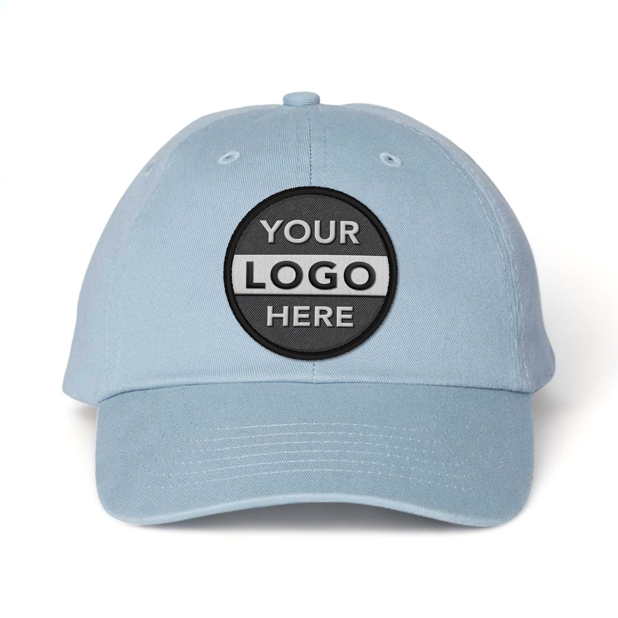 Valucap VC300A custom embroidered patch hat in baby blue