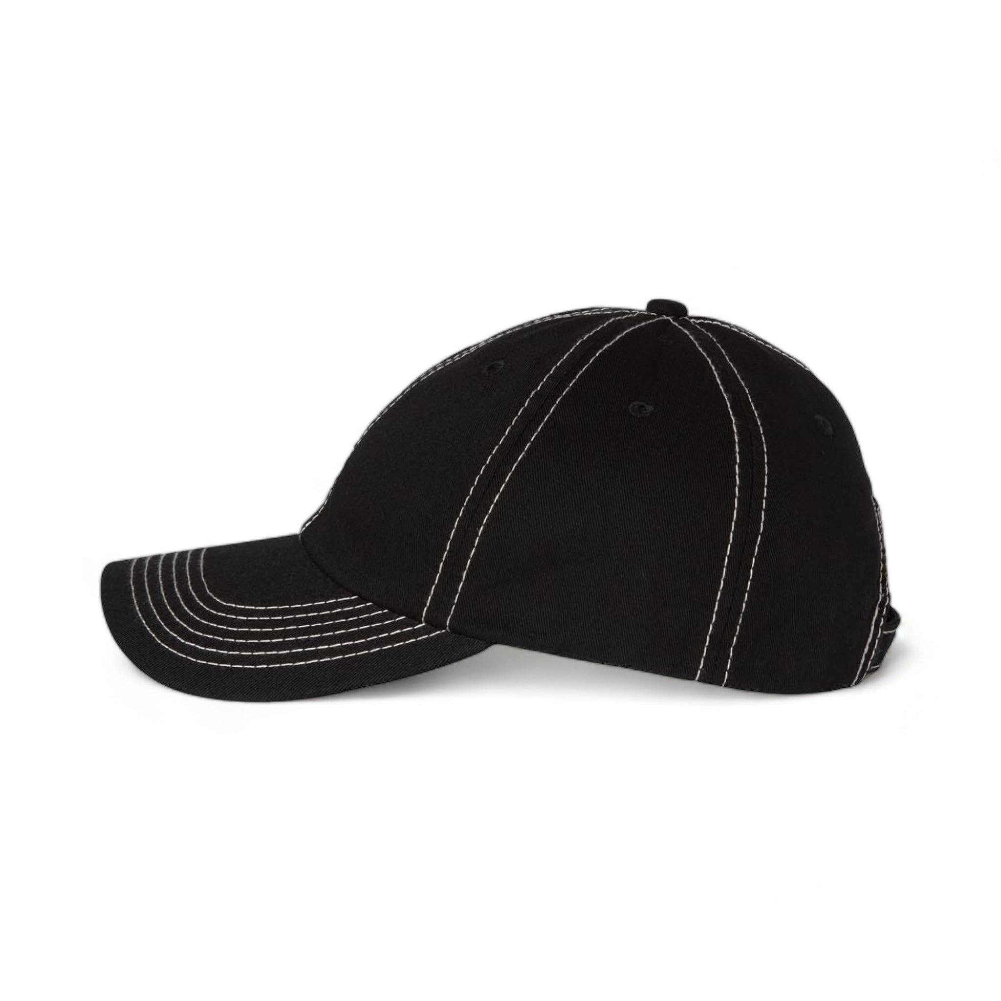 Side view of Valucap VC300A custom hat in black and stone stitch