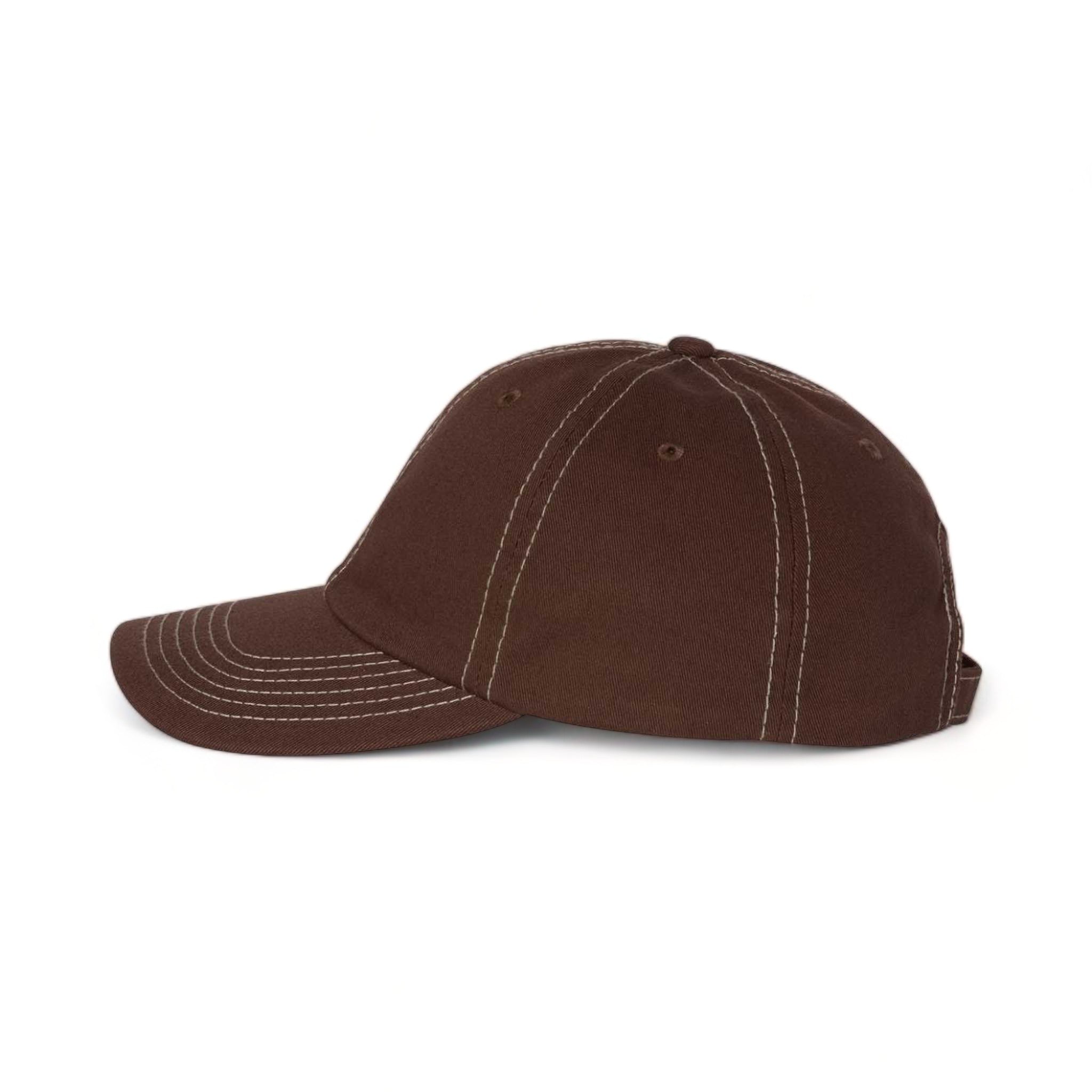 Side view of Valucap VC300A custom hat in brown and stone stitch