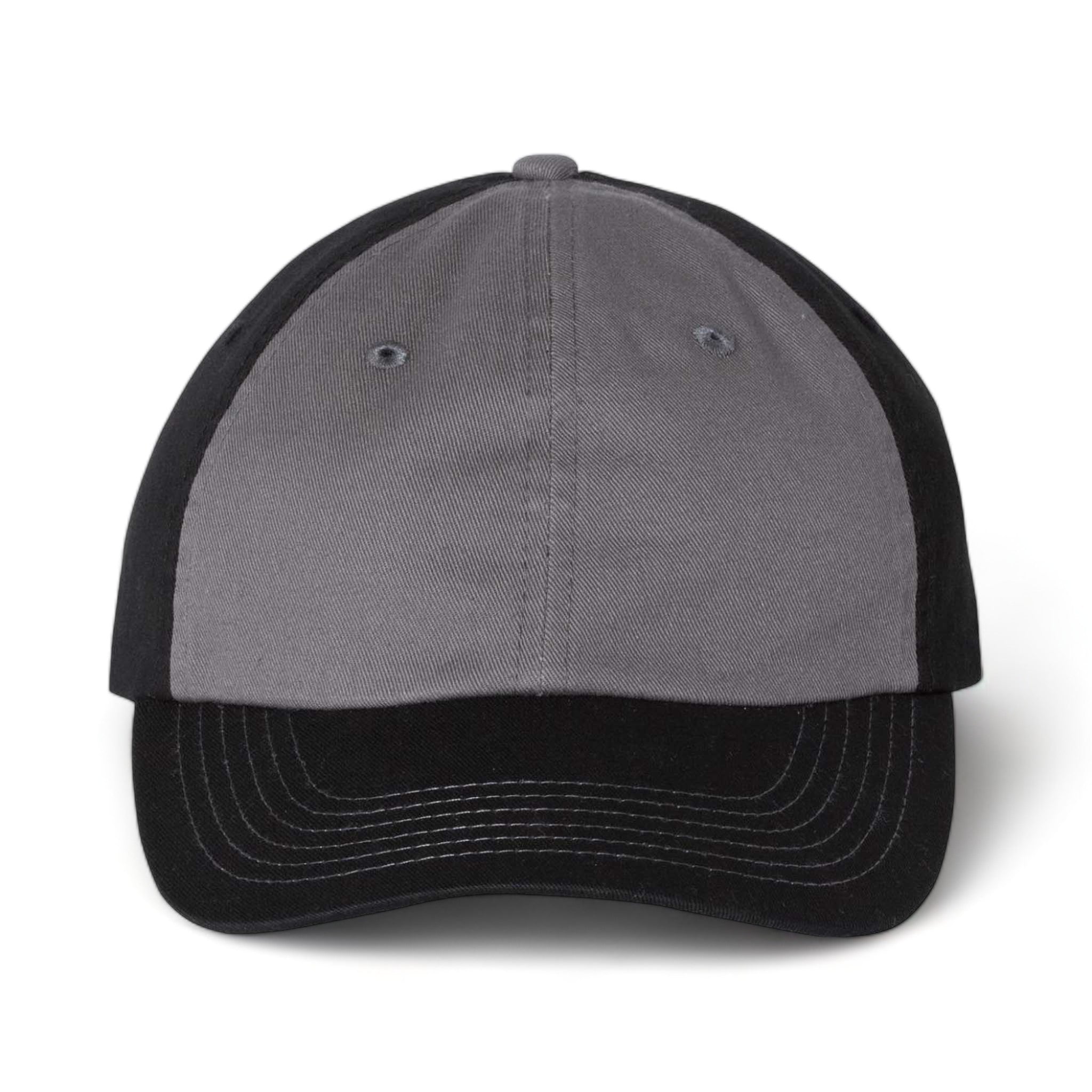 Front view of Valucap VC300A custom hat in charcoal and black