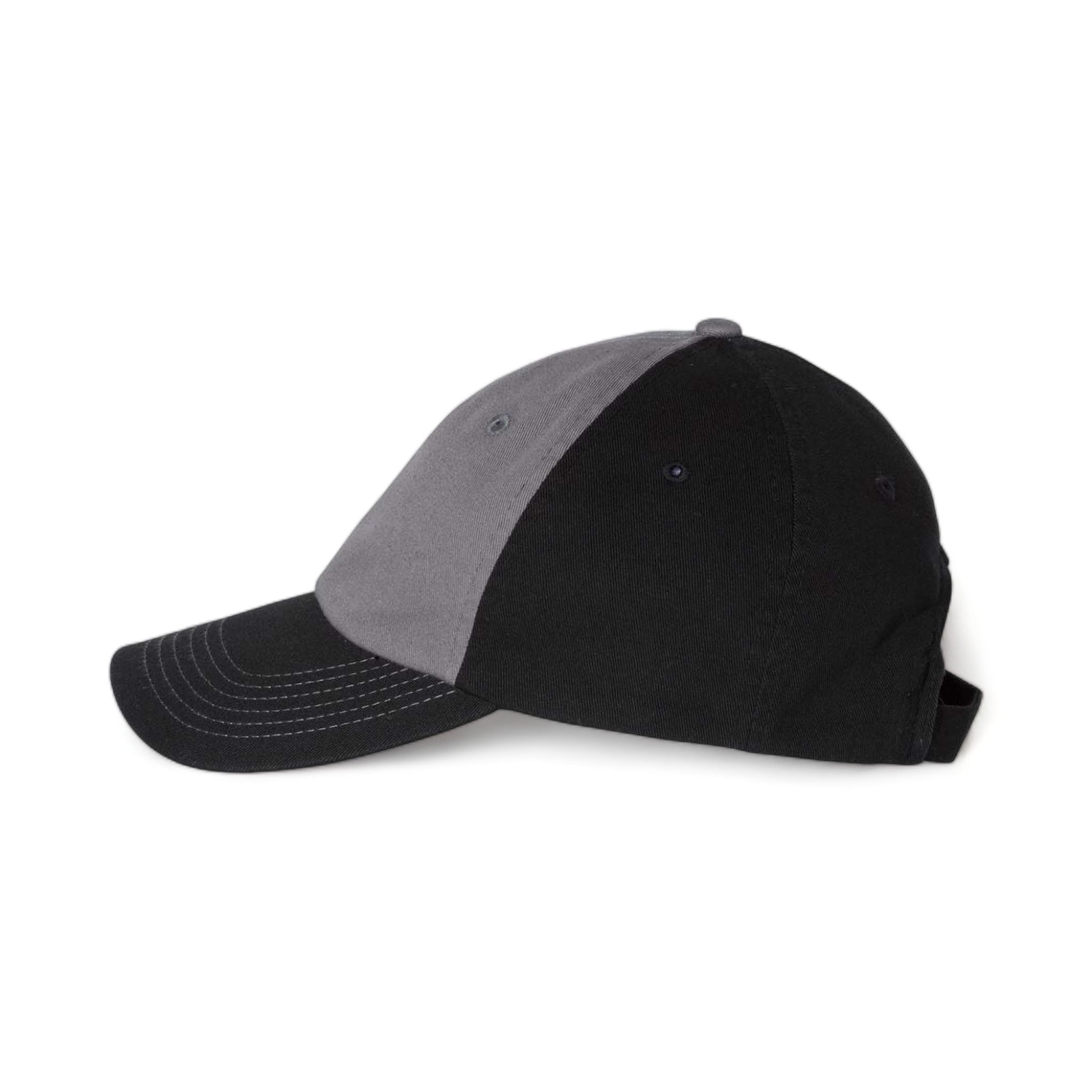 Side view of Valucap VC300A custom hat in charcoal and black