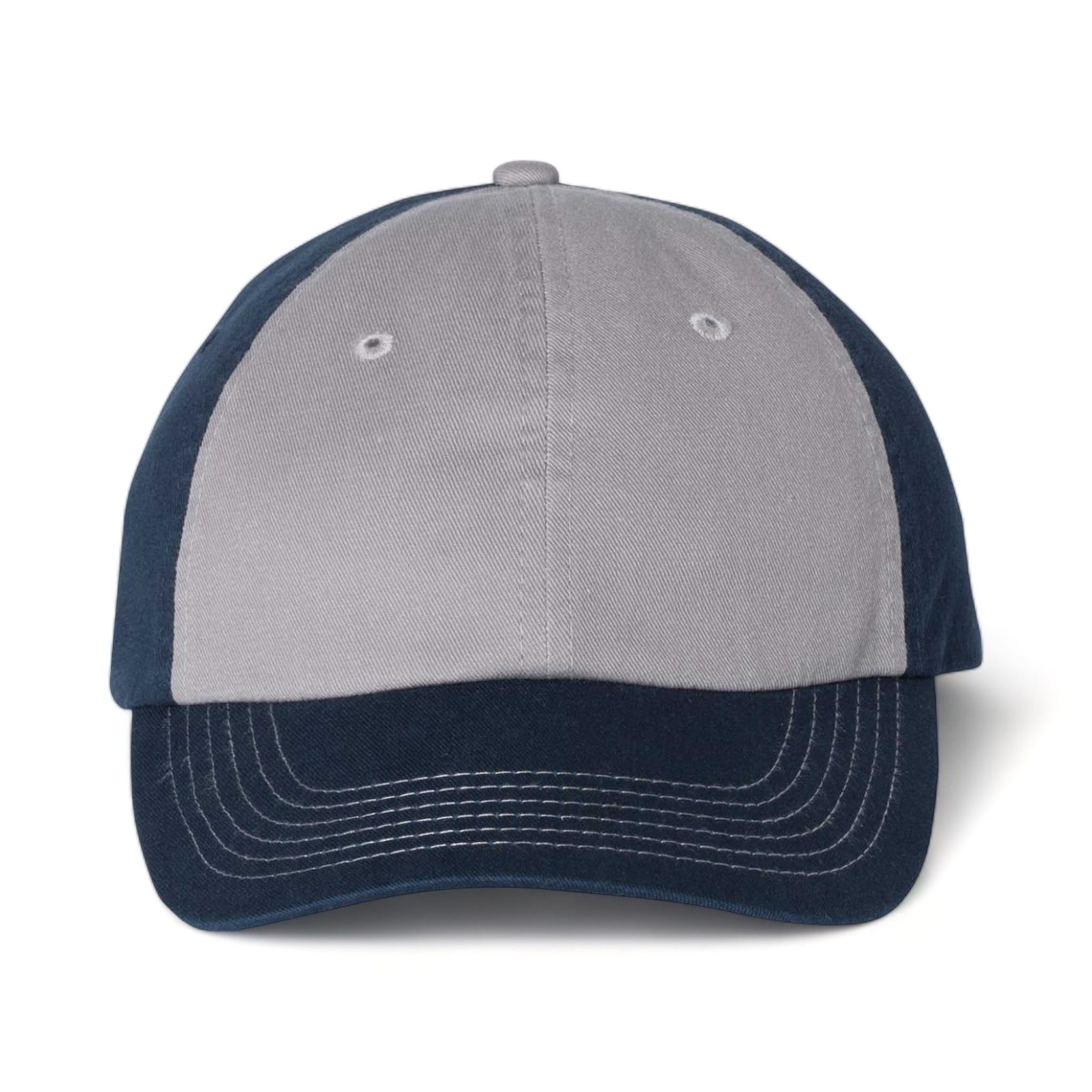 Front view of Valucap VC300A custom hat in grey and navy