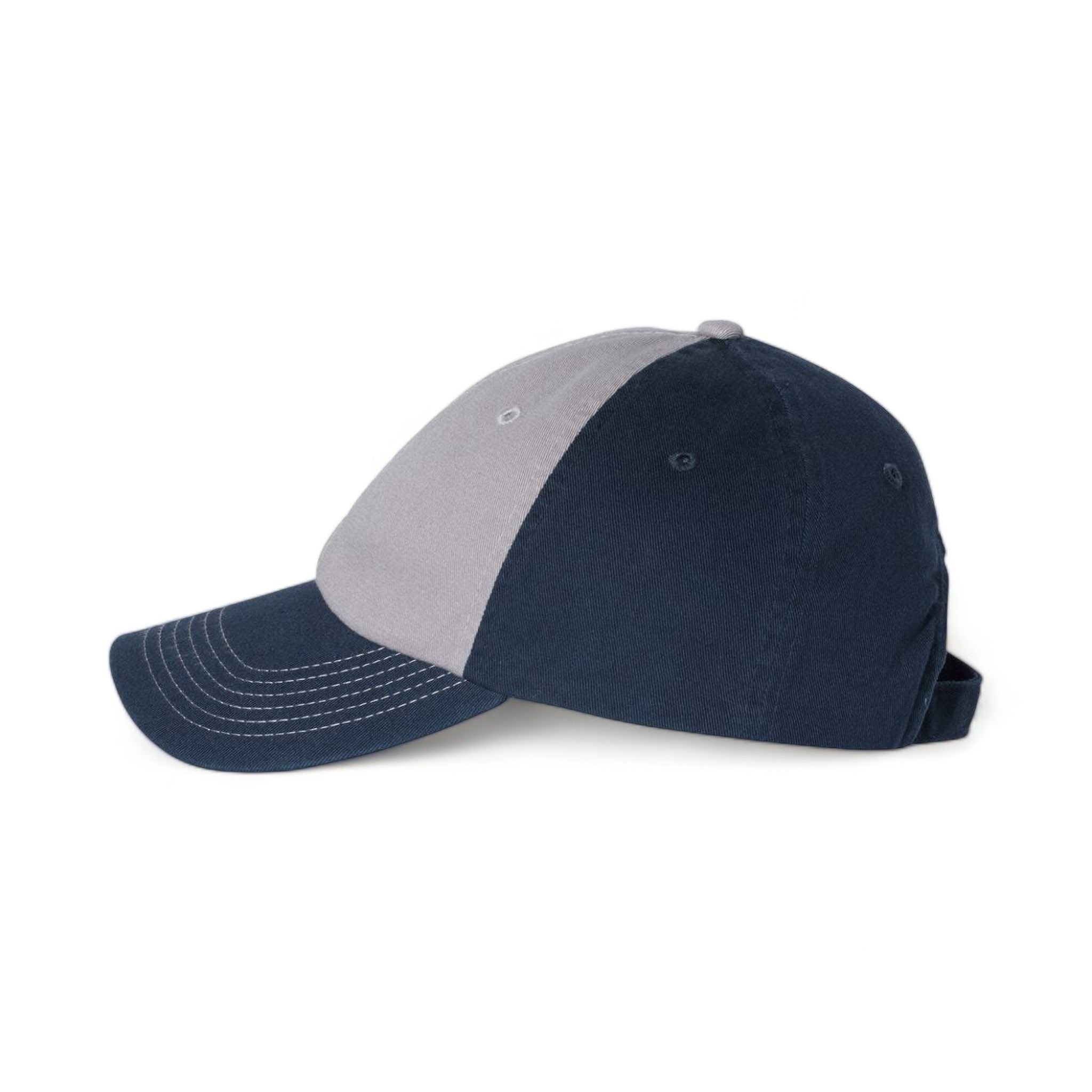Side view of Valucap VC300A custom hat in grey and navy