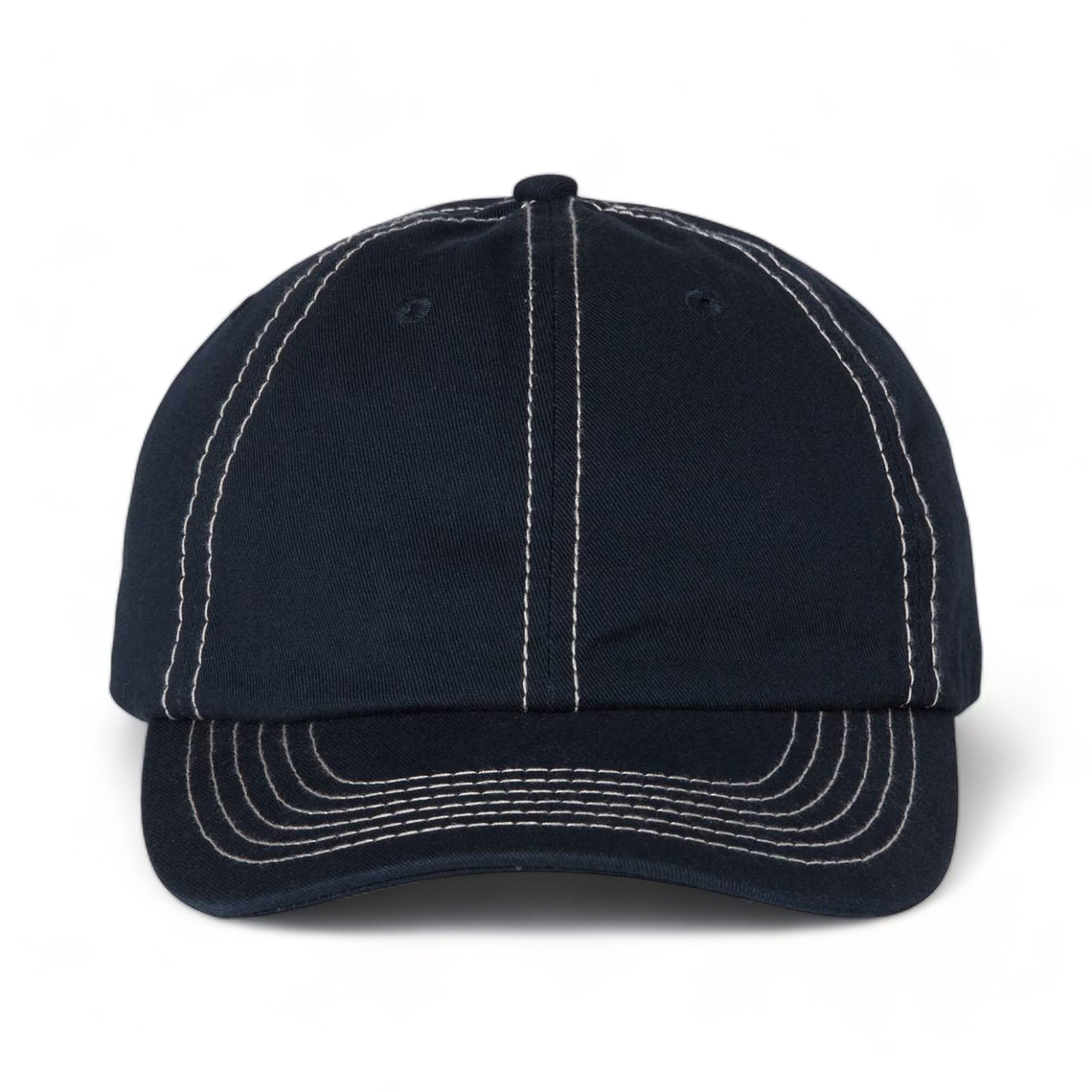 Front view of Valucap VC300A custom hat in navy and stone stitch