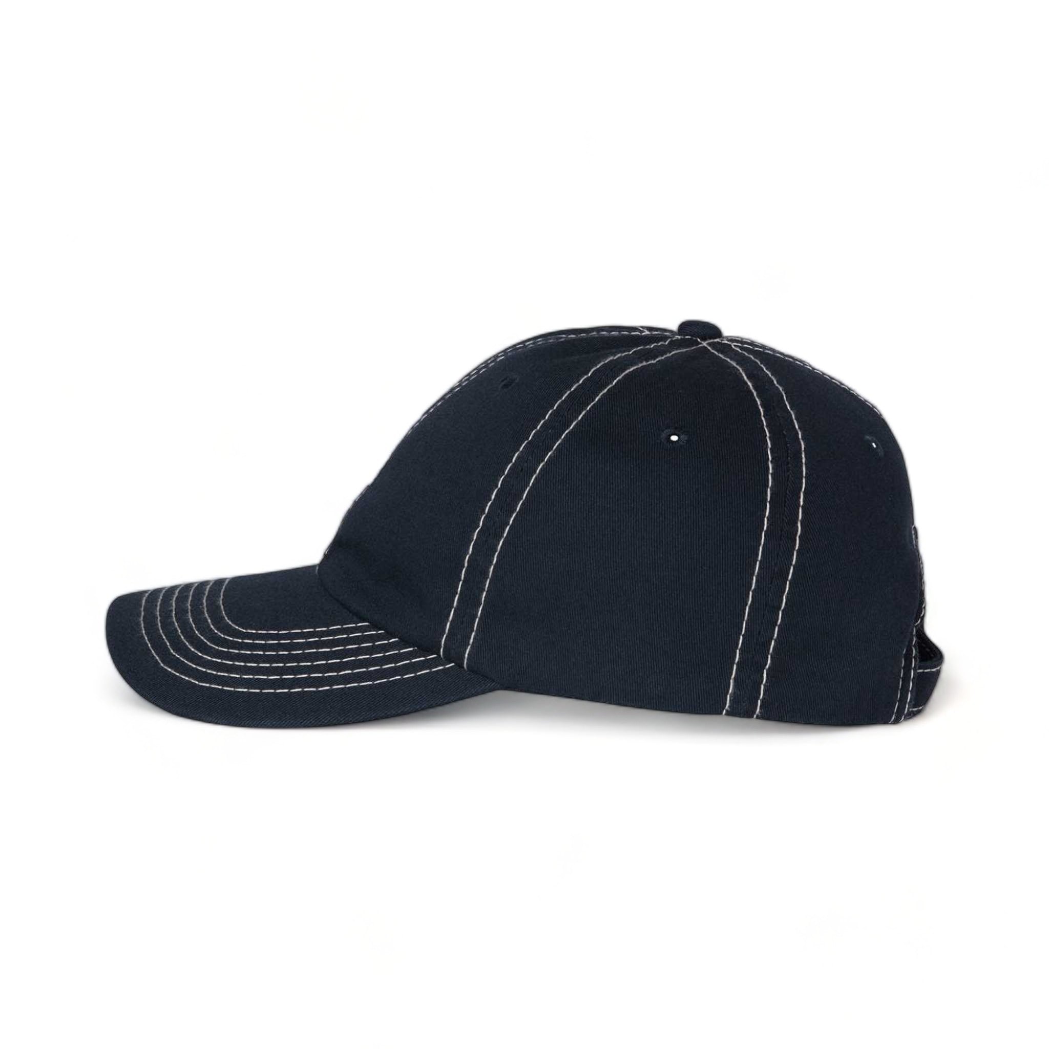 Side view of Valucap VC300A custom hat in navy and stone stitch
