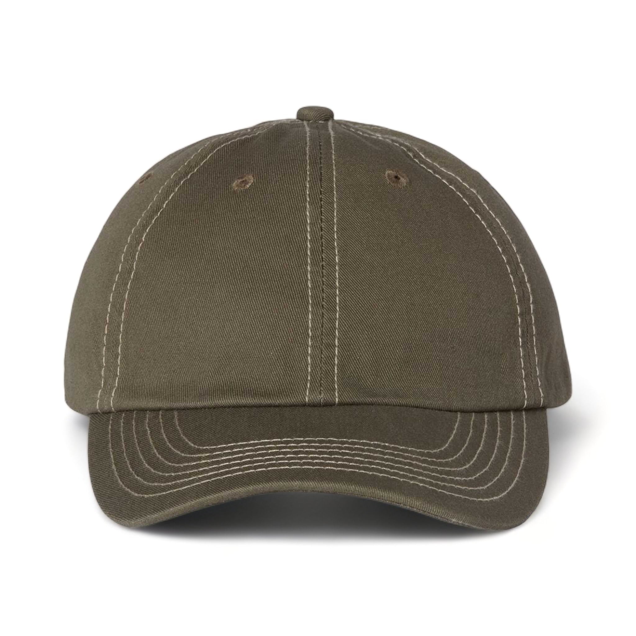 Front view of Valucap VC300A custom hat in olive and stone stitch