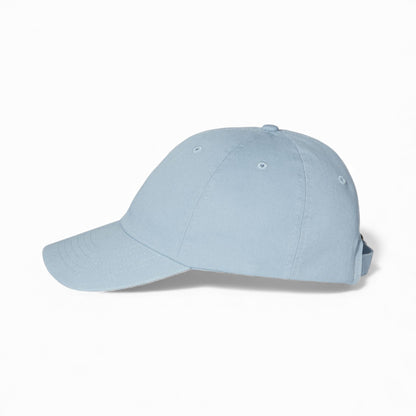 Left side view of Valucap VC300A custom hat in baby blue