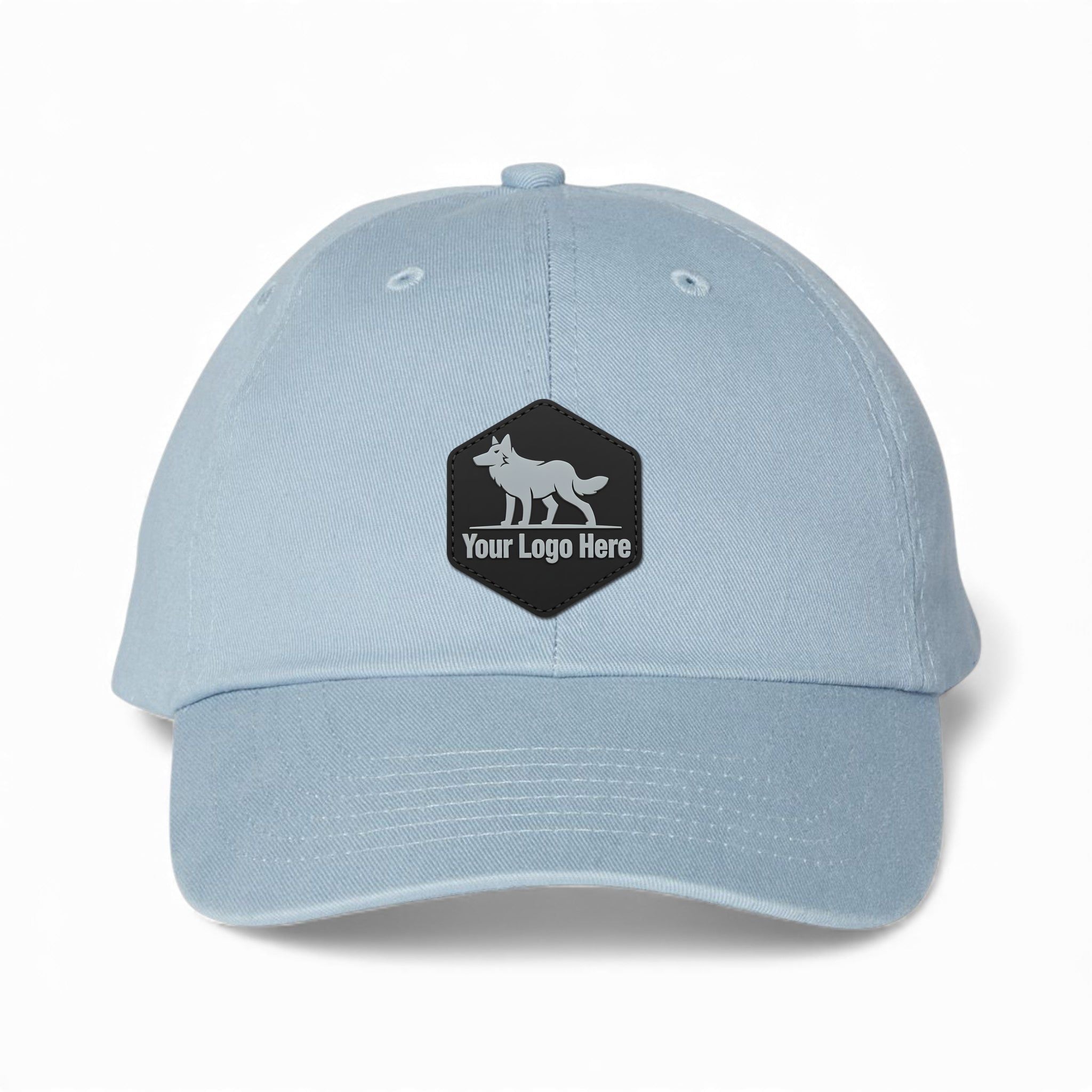 PVC patch preview of Valucap VC300A custom hat in baby blue