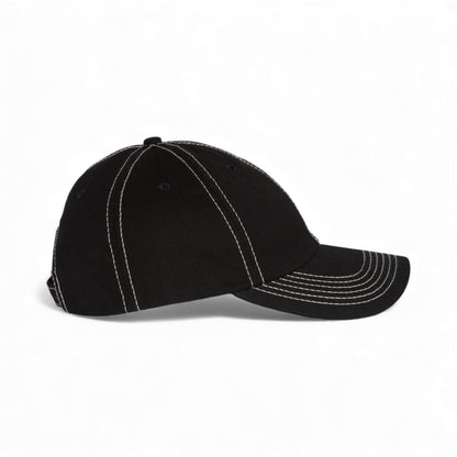 Right side view of Valucap VC300A custom hat in black and stone stitch