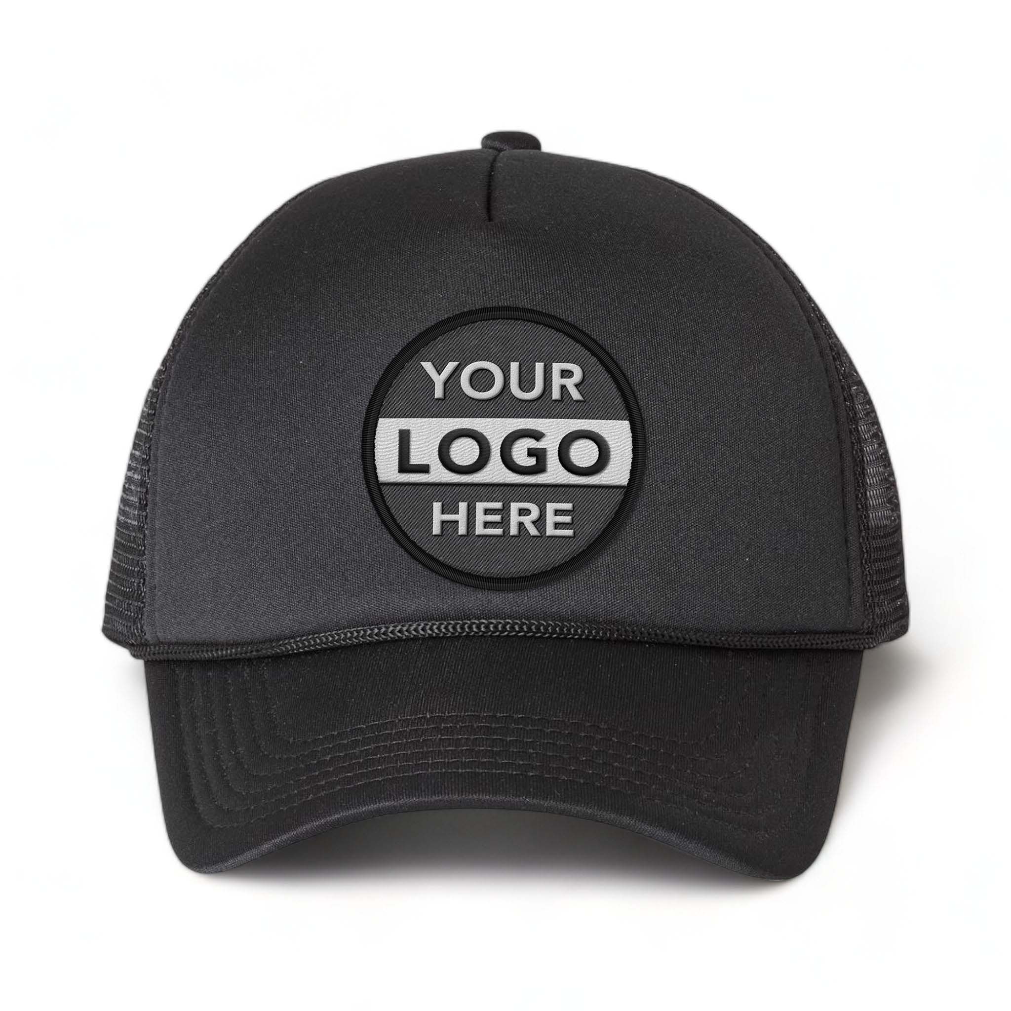 Valucap VC700 custom embroidered patch hat in black and black