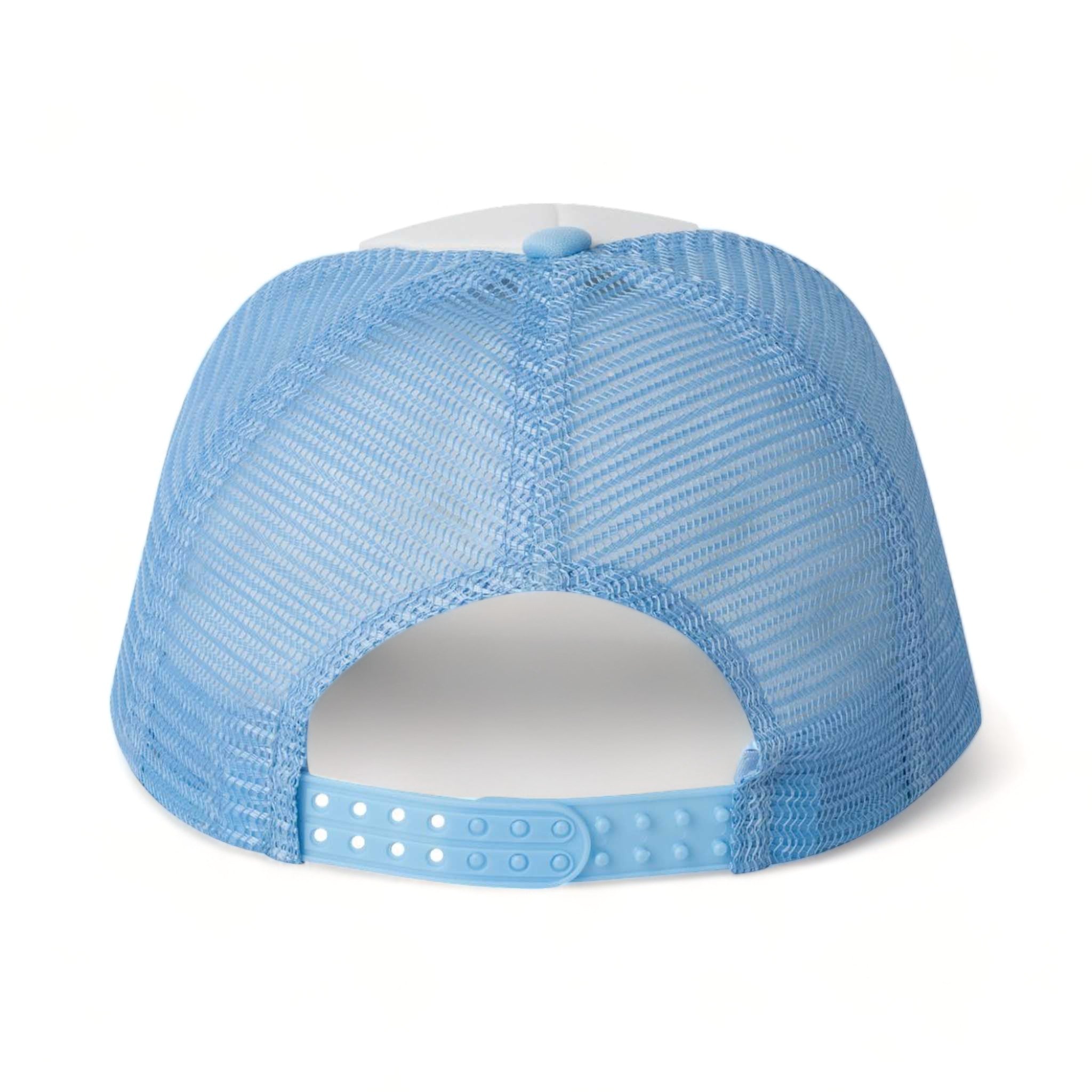 Back view of Valucap VC700 custom hat in white and baby blue