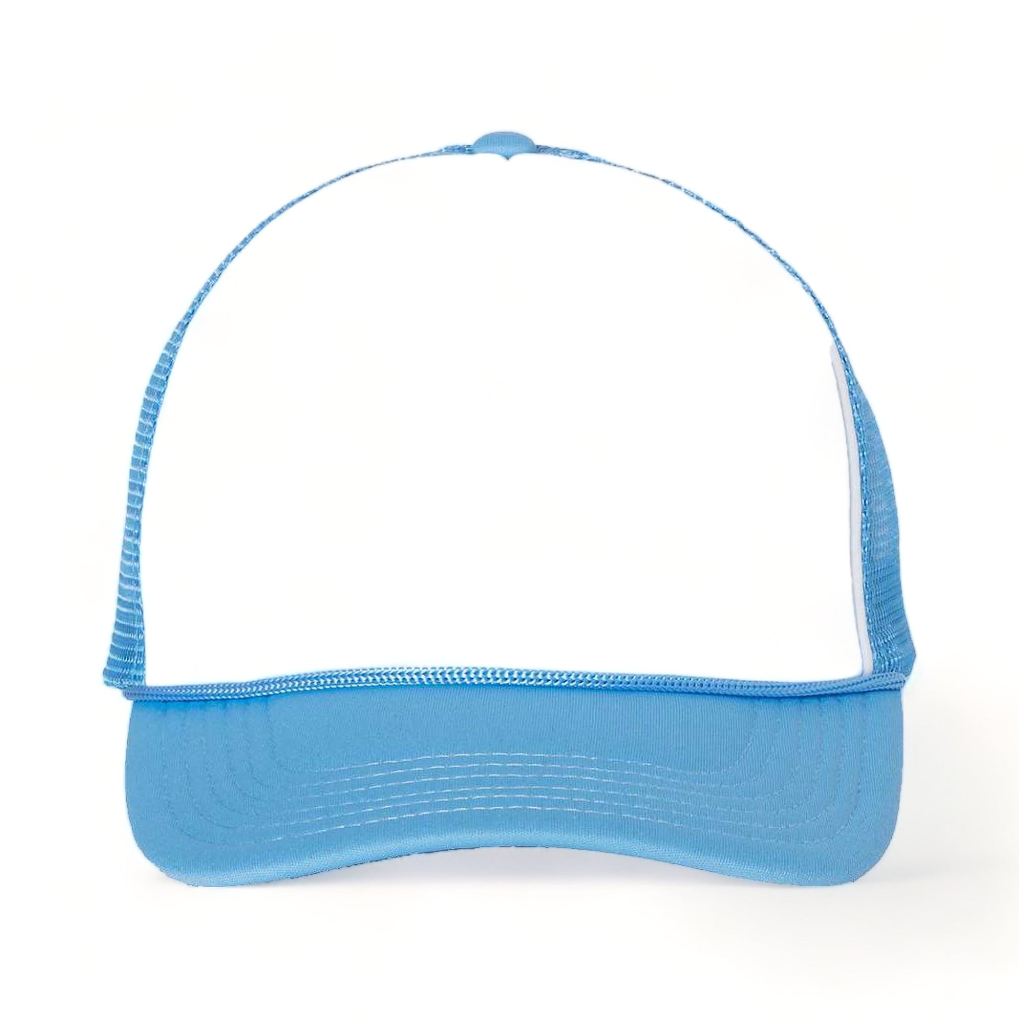 Front view of Valucap VC700 custom hat in white and baby blue