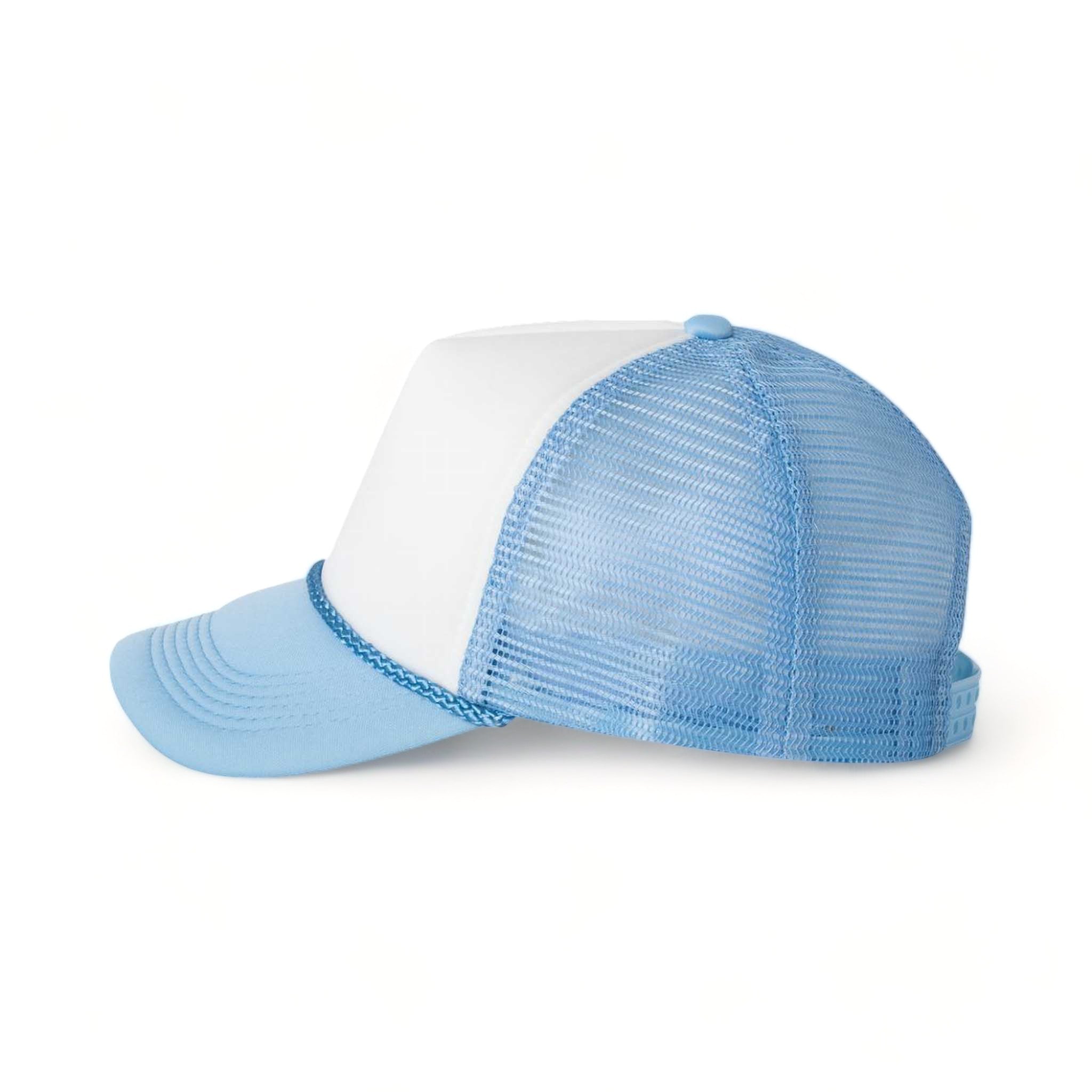 Side view of Valucap VC700 custom hat in white and baby blue