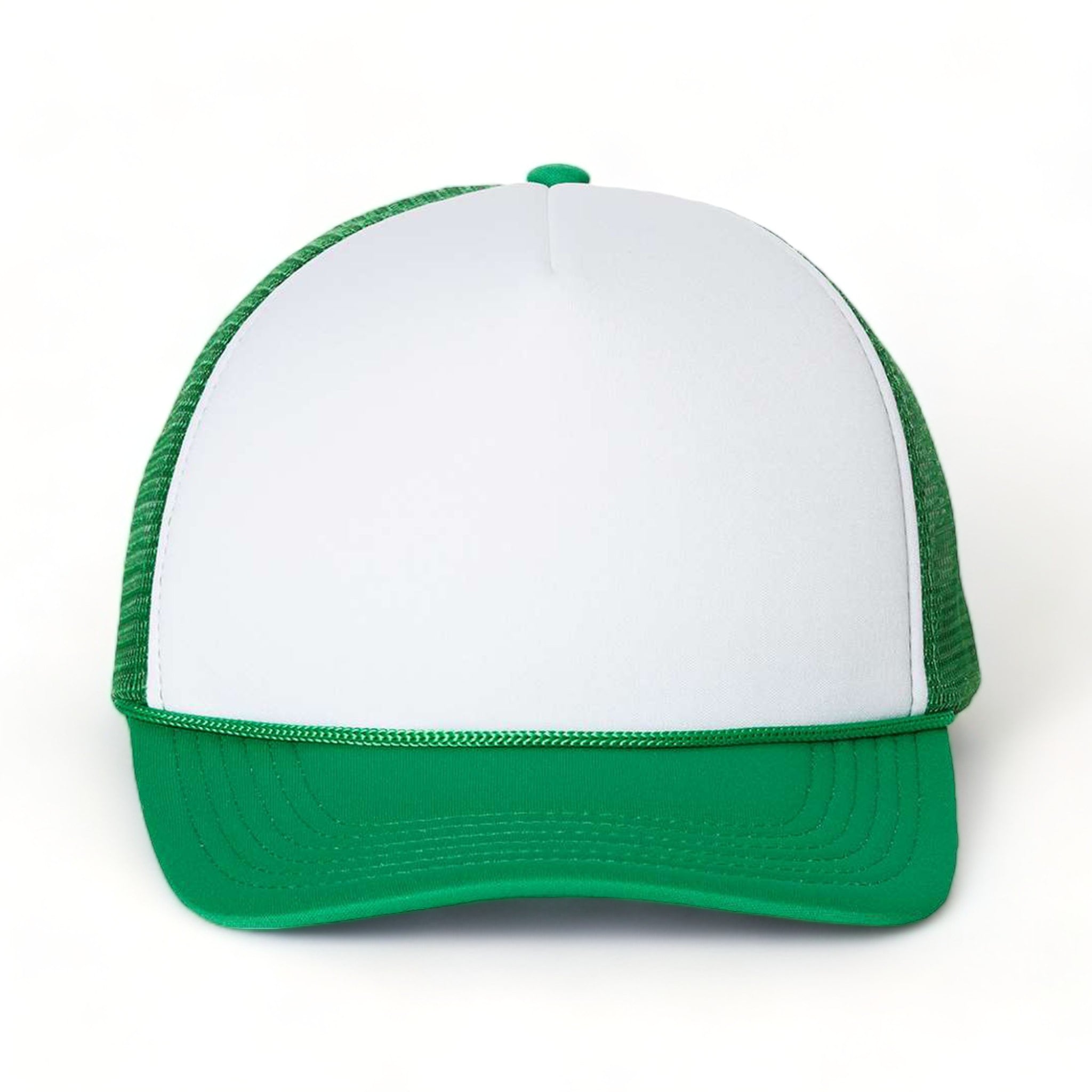 Front view of Valucap VC700 custom hat in white and kelly