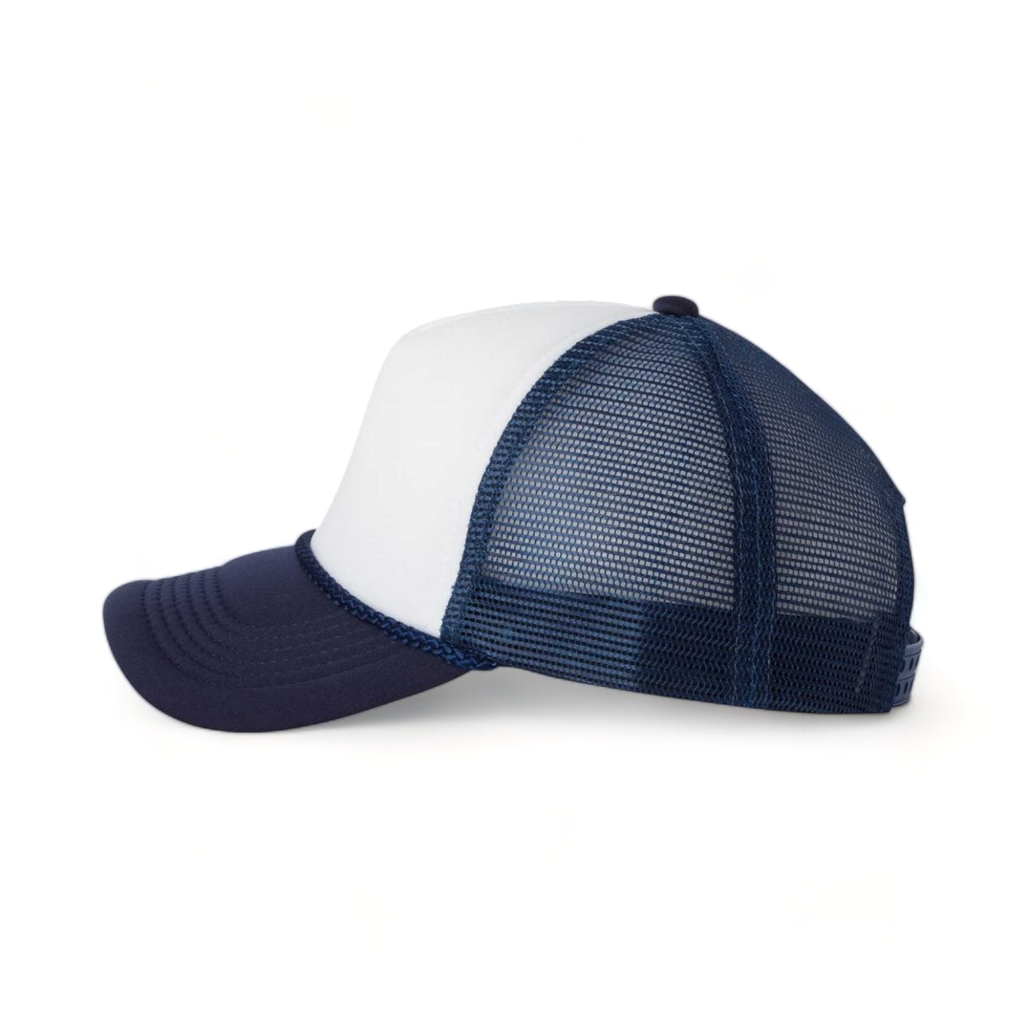 Side view of Valucap VC700 custom hat in white and navy