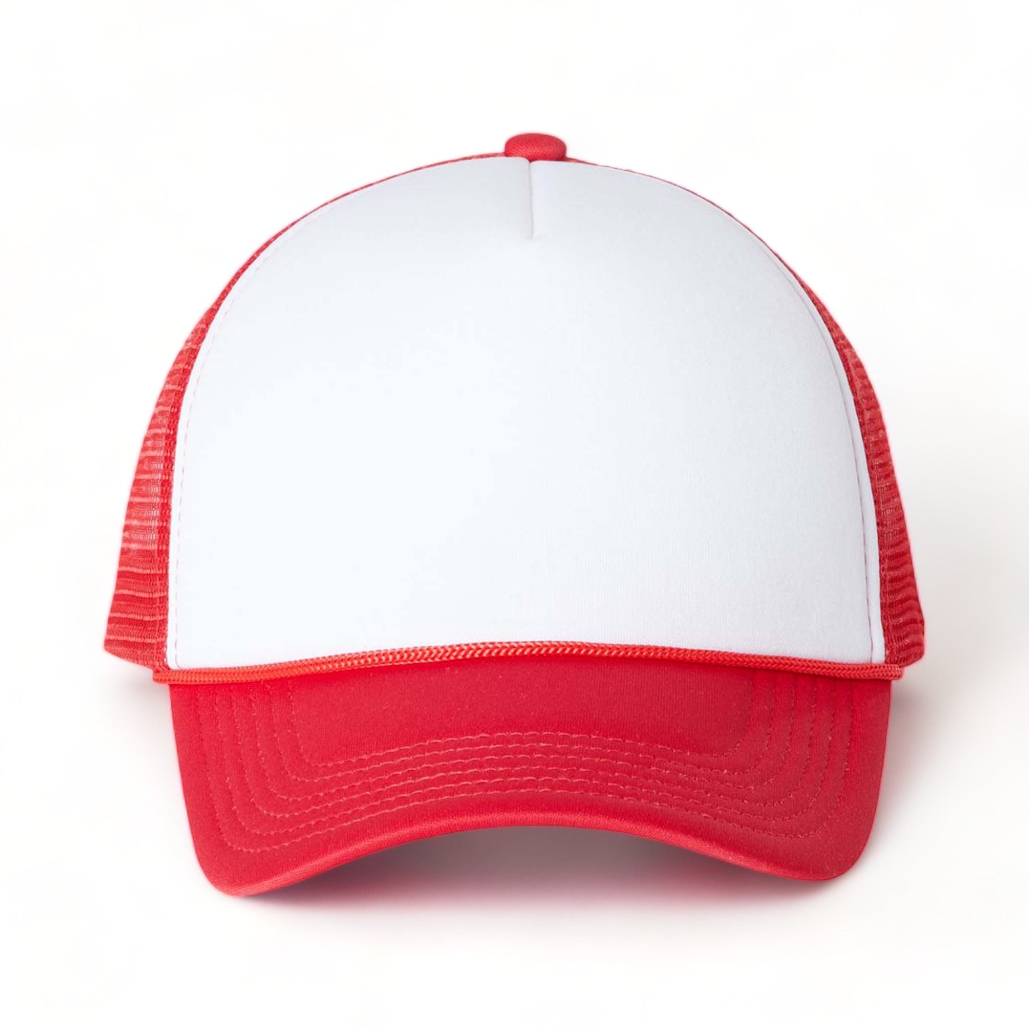Front view of Valucap VC700 custom hat in white and red