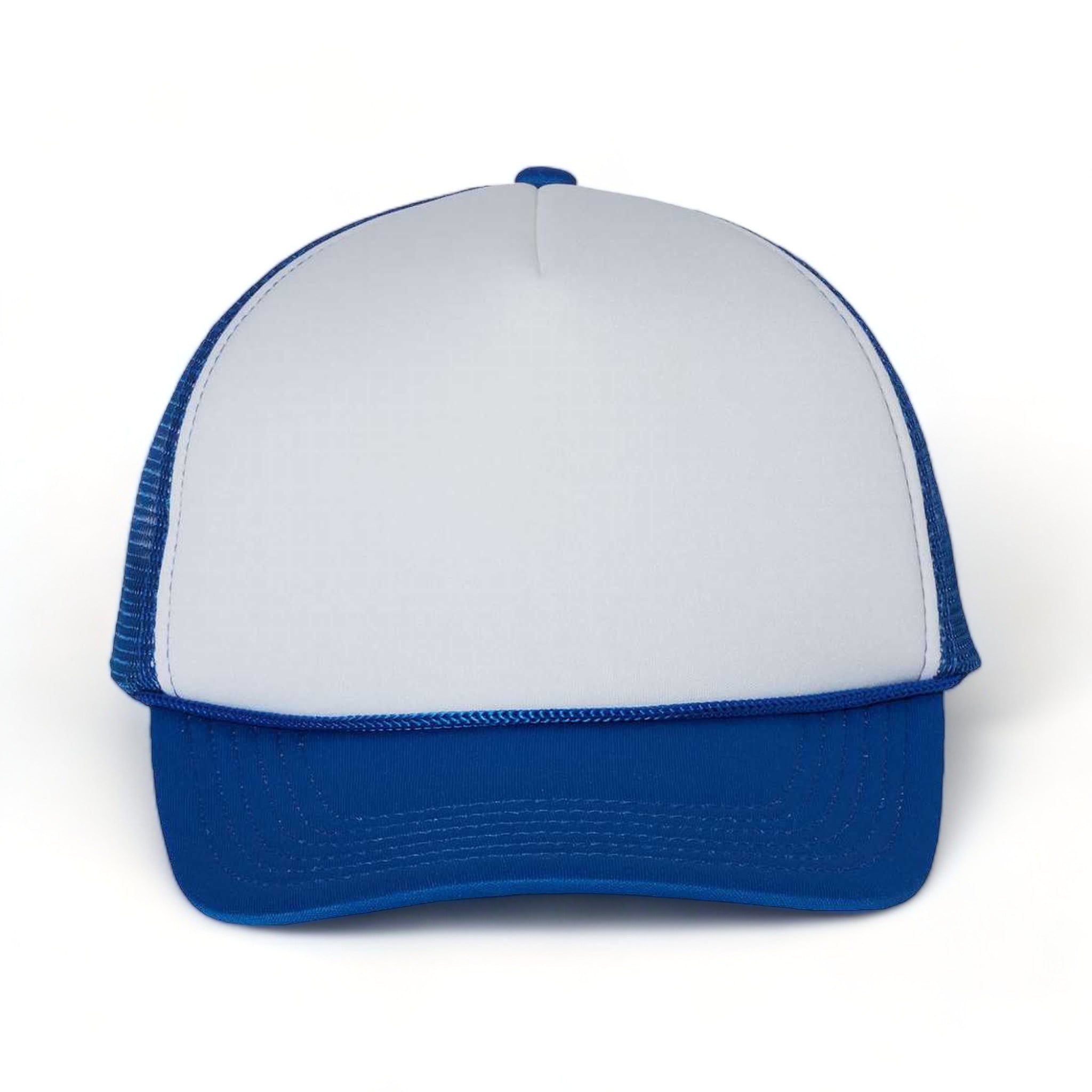 Front view of Valucap VC700 custom hat in white and royal