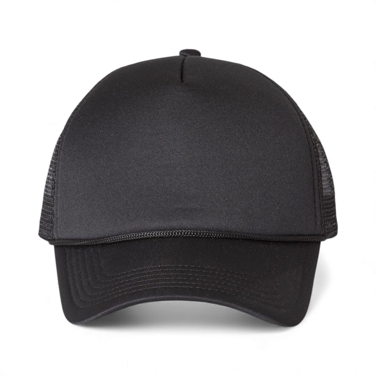 Front view of Valucap VC700 custom hat in black and black