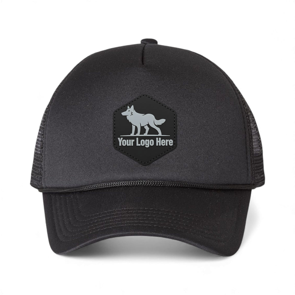 PVC patch preview of Valucap VC700 custom hat in black and black