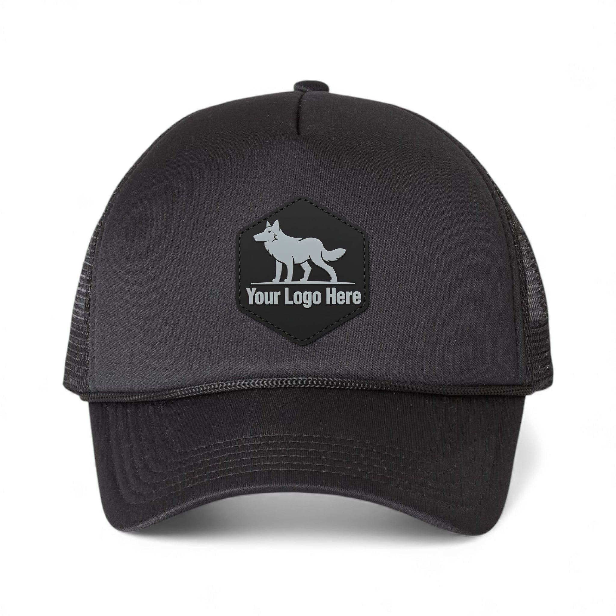 PVC patch preview of Valucap VC700 custom hat in black and black