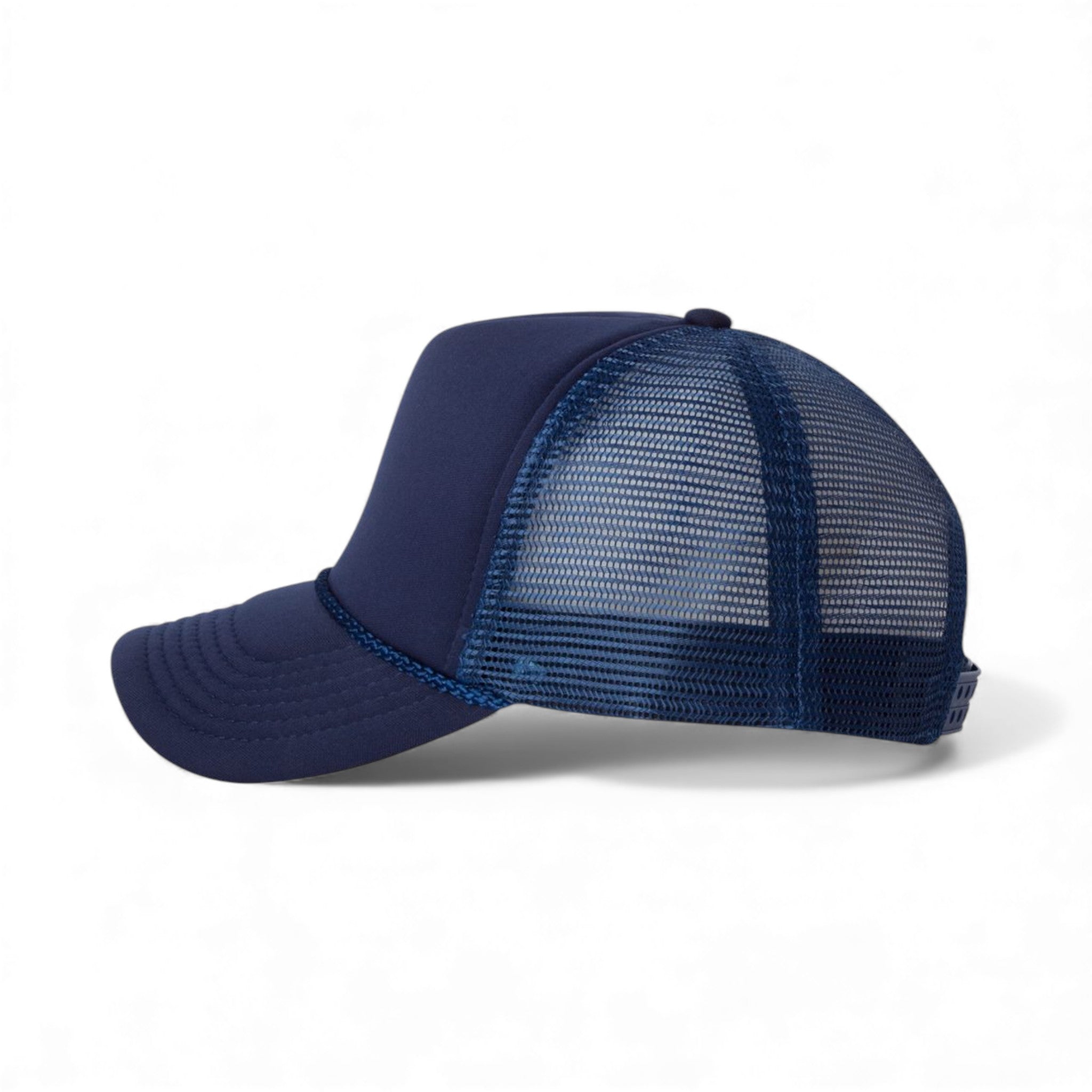 Left side view of Valucap VC700 custom hat in navy and navy