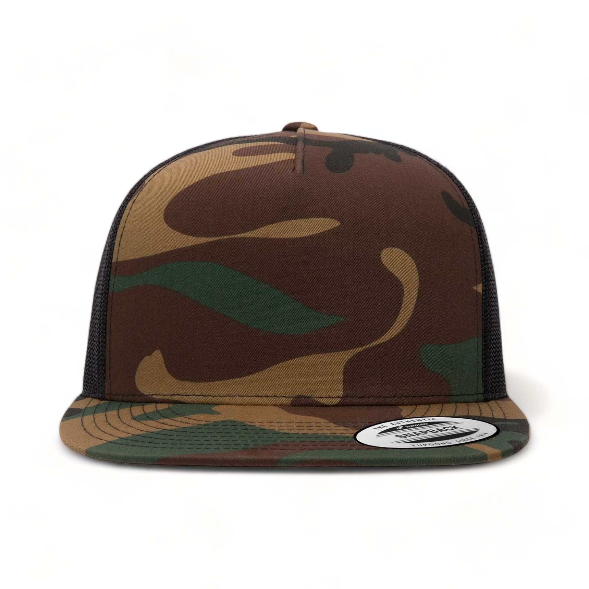 Front view of YP Classics 6006 custom hat in green camo and black