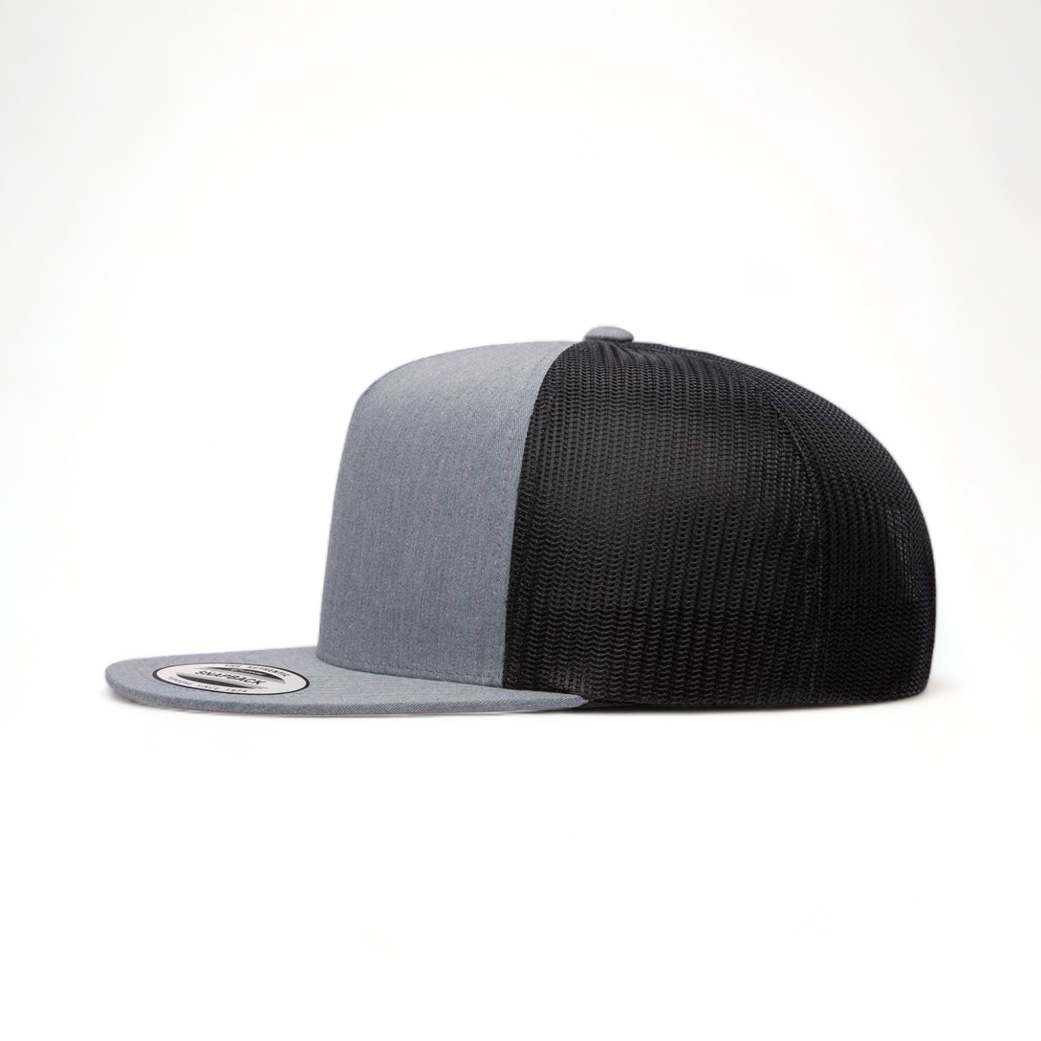 Side view of YP Classics 6006 custom hat in heather and black