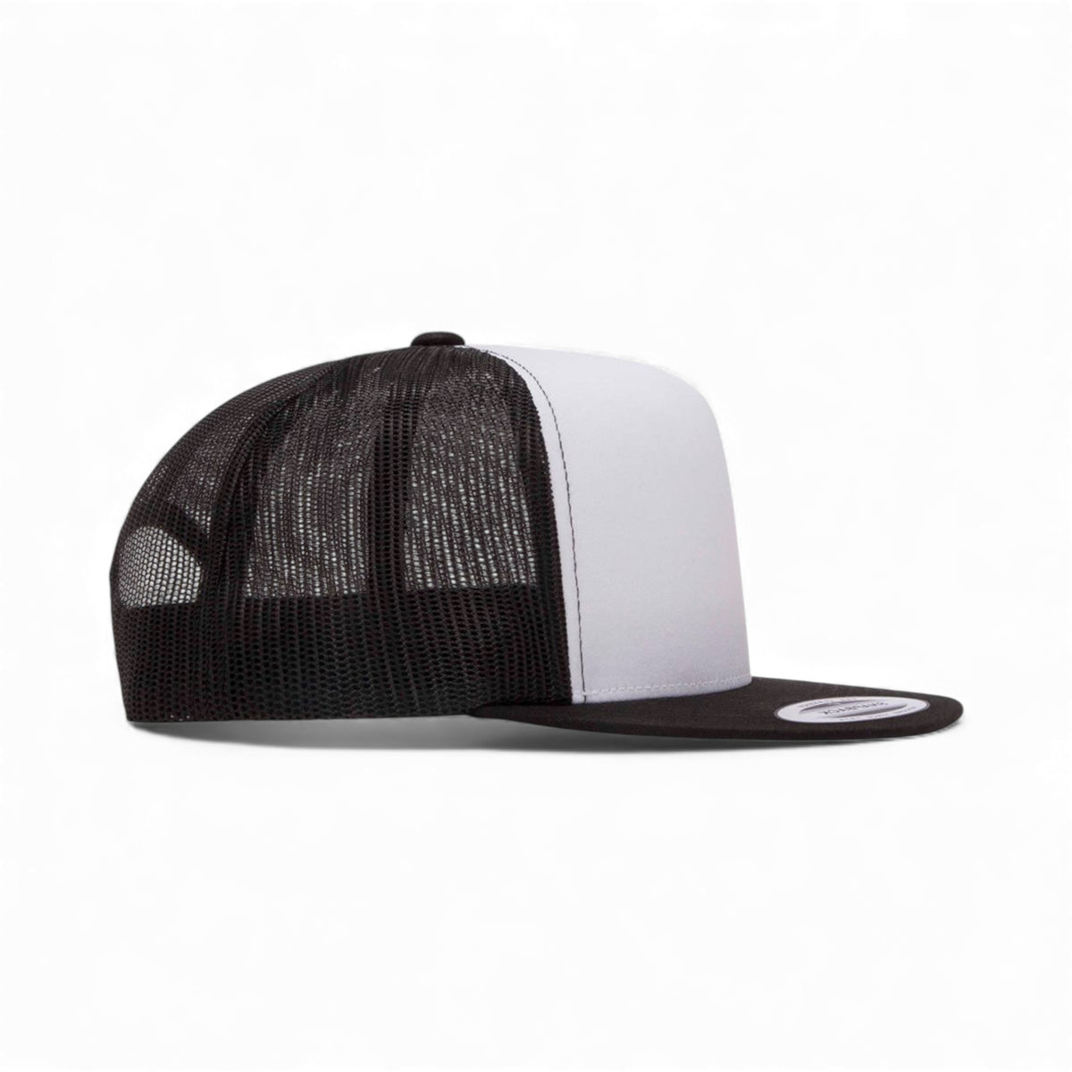 Right side view of YP Classics 6006 custom hat in black, white and black