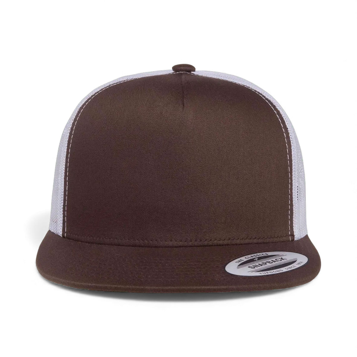 Front view of YP Classics 6006 custom hat in brown and white