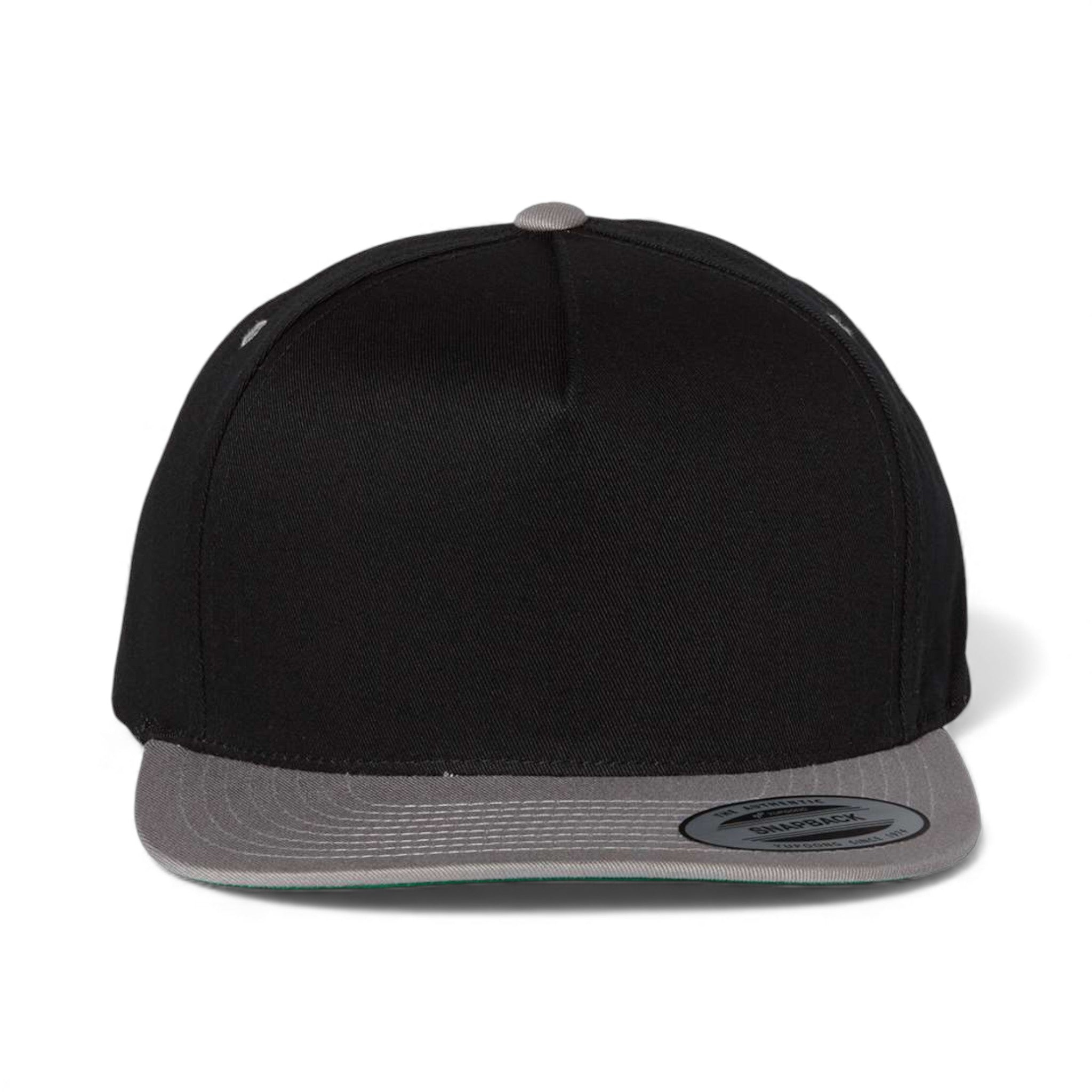 Front view of YP Classics 6007 custom hat in black and grey